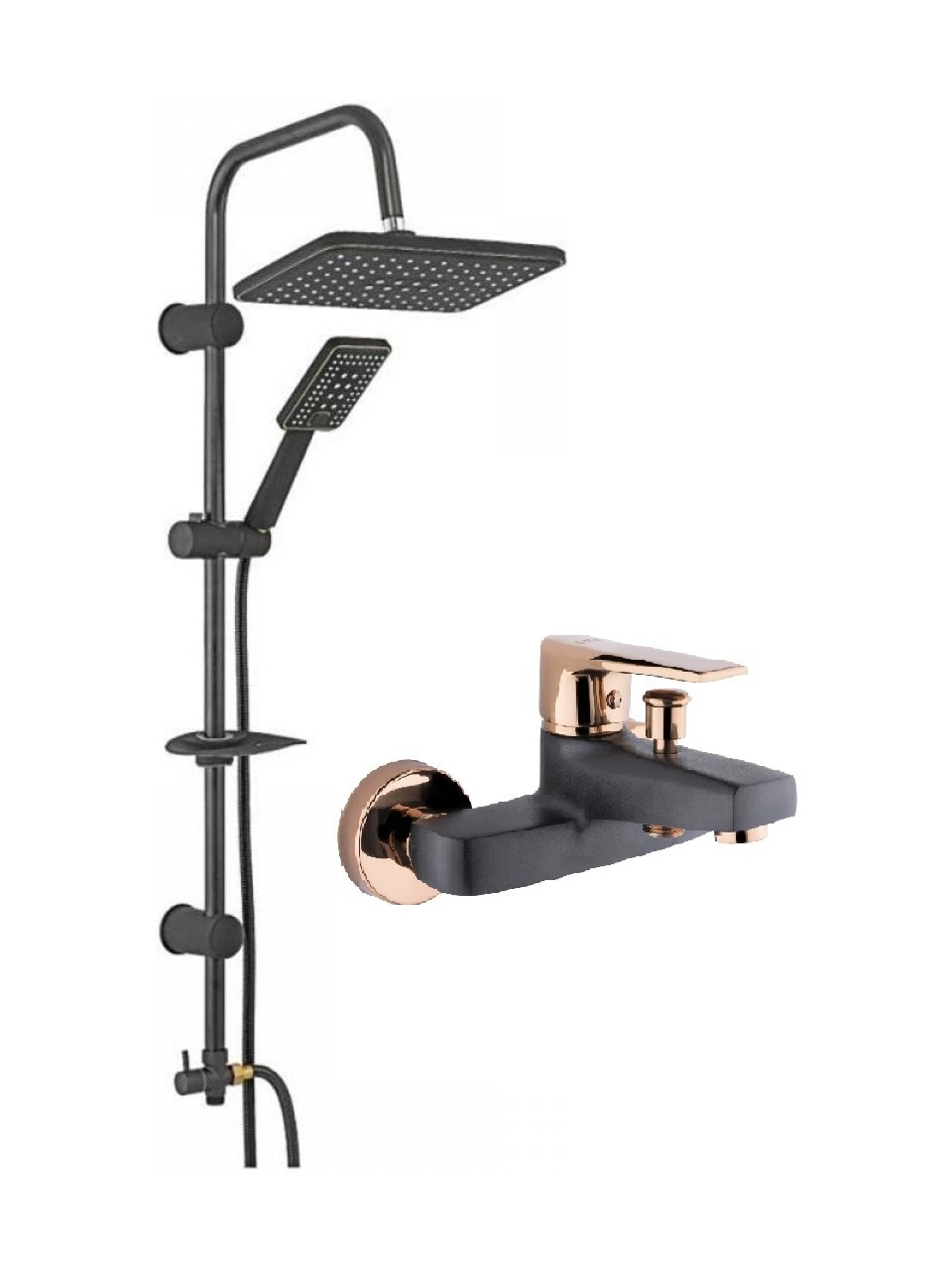 Ar Pinus Black Kolonlu Duş Seti + Bms Nautilus Siyah Banyo Bataryası