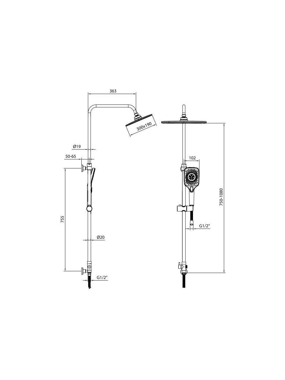 Ar Troya Kolonlu Robot Tepe Duş Seti Mat Siyah 103558051