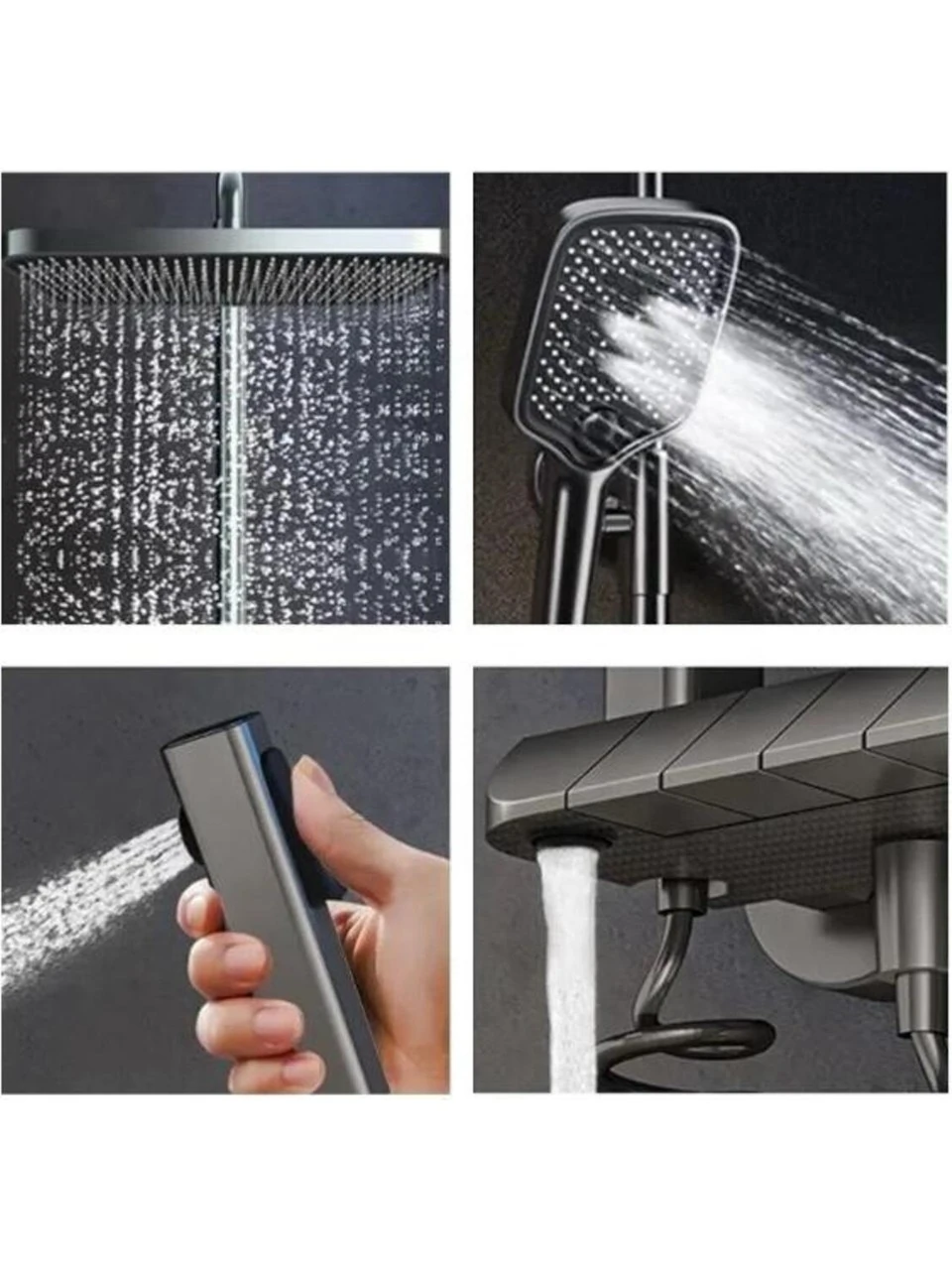 Üpm Piyano Kendinden Termostatik Bataryalı Tuşlu Robot Duş Seti ve Batarya Takım Füme