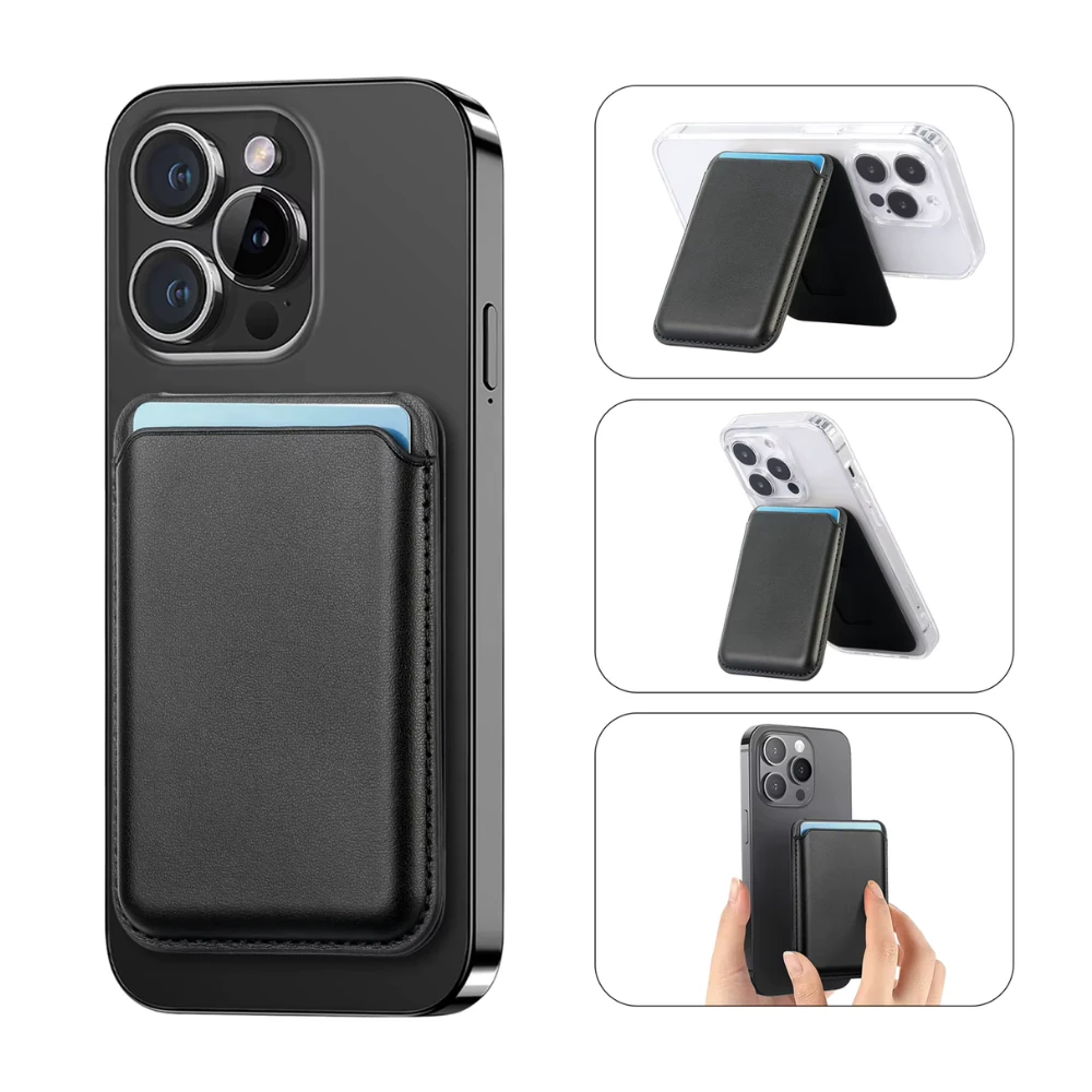 Stantlı Slim MagsWally MagSafe Uyumlu Kartlık - Siyah