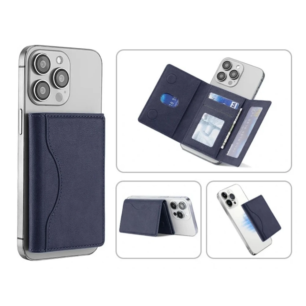 MagsWally Cüzdan - 6 Kart Kapasiteli Stant Özellikli MagSafe Cüzdan - Lacivert