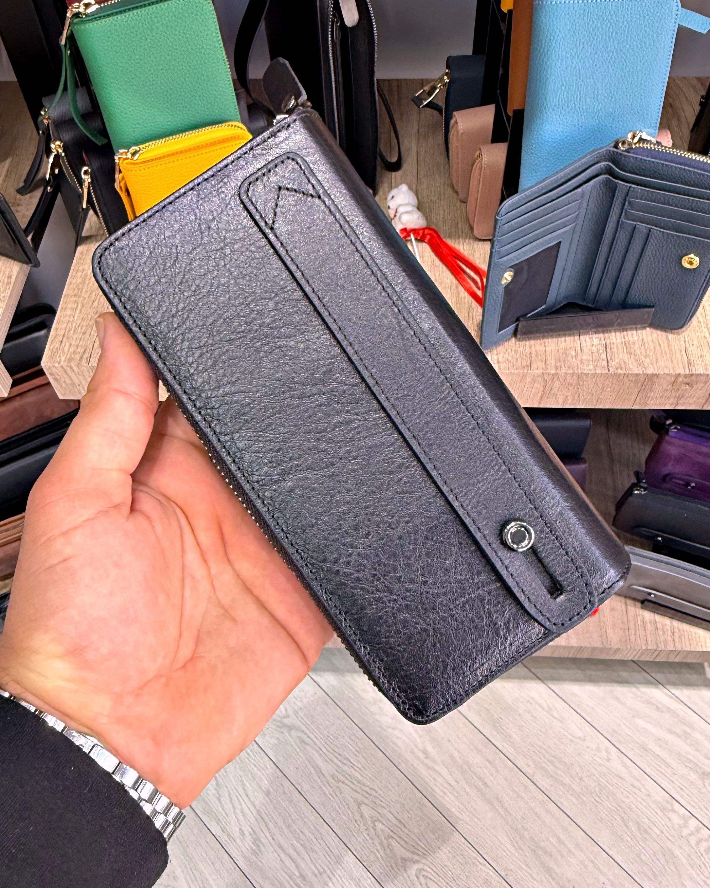 Tam Fermuarlı Çıtçıtlı Telefon Bölmeli Hakiki Deri Cüzdan 2047 Model 