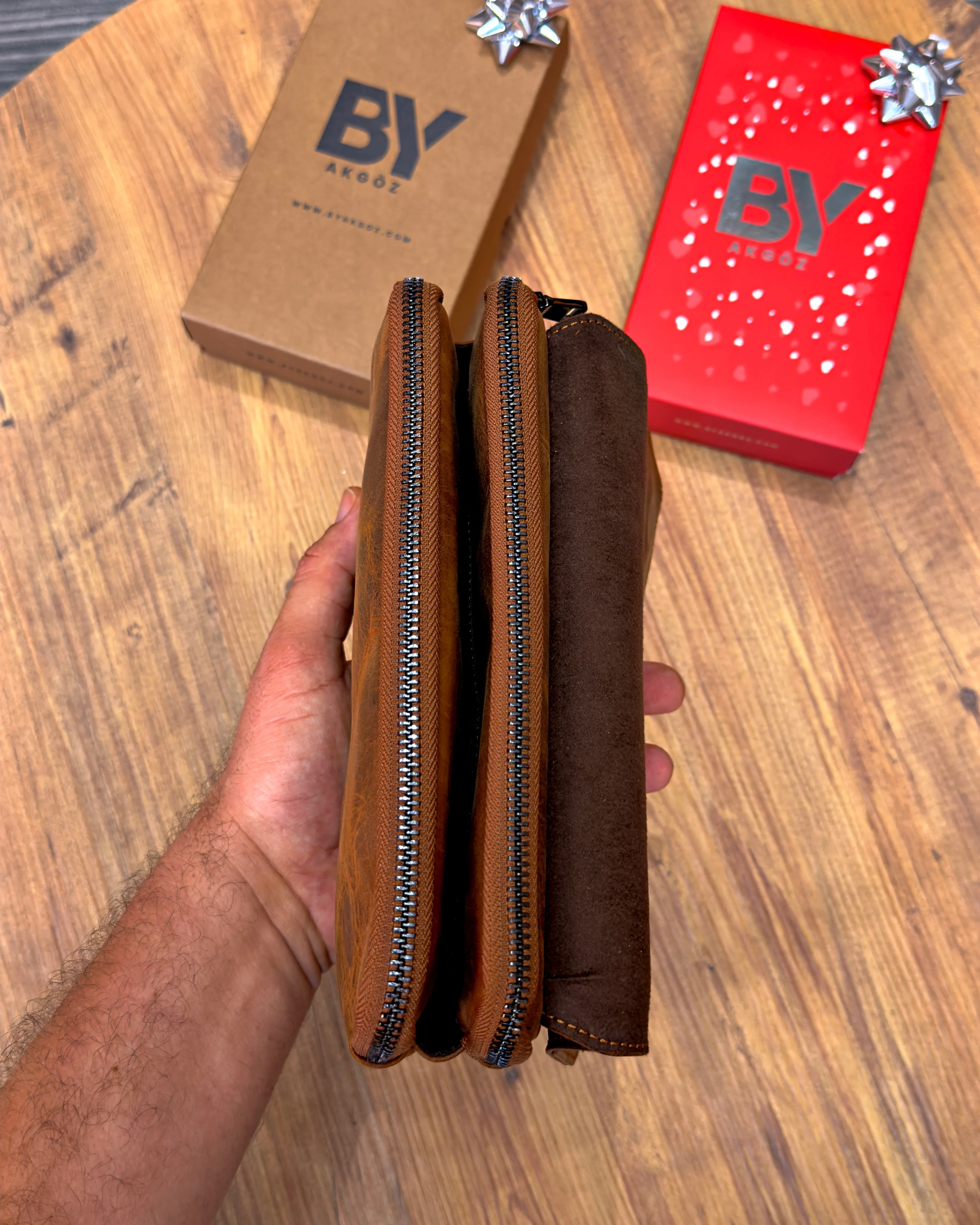 Mıknatıslı Üç Gözlü Hakiki Deri El Çantası 2052 Model 