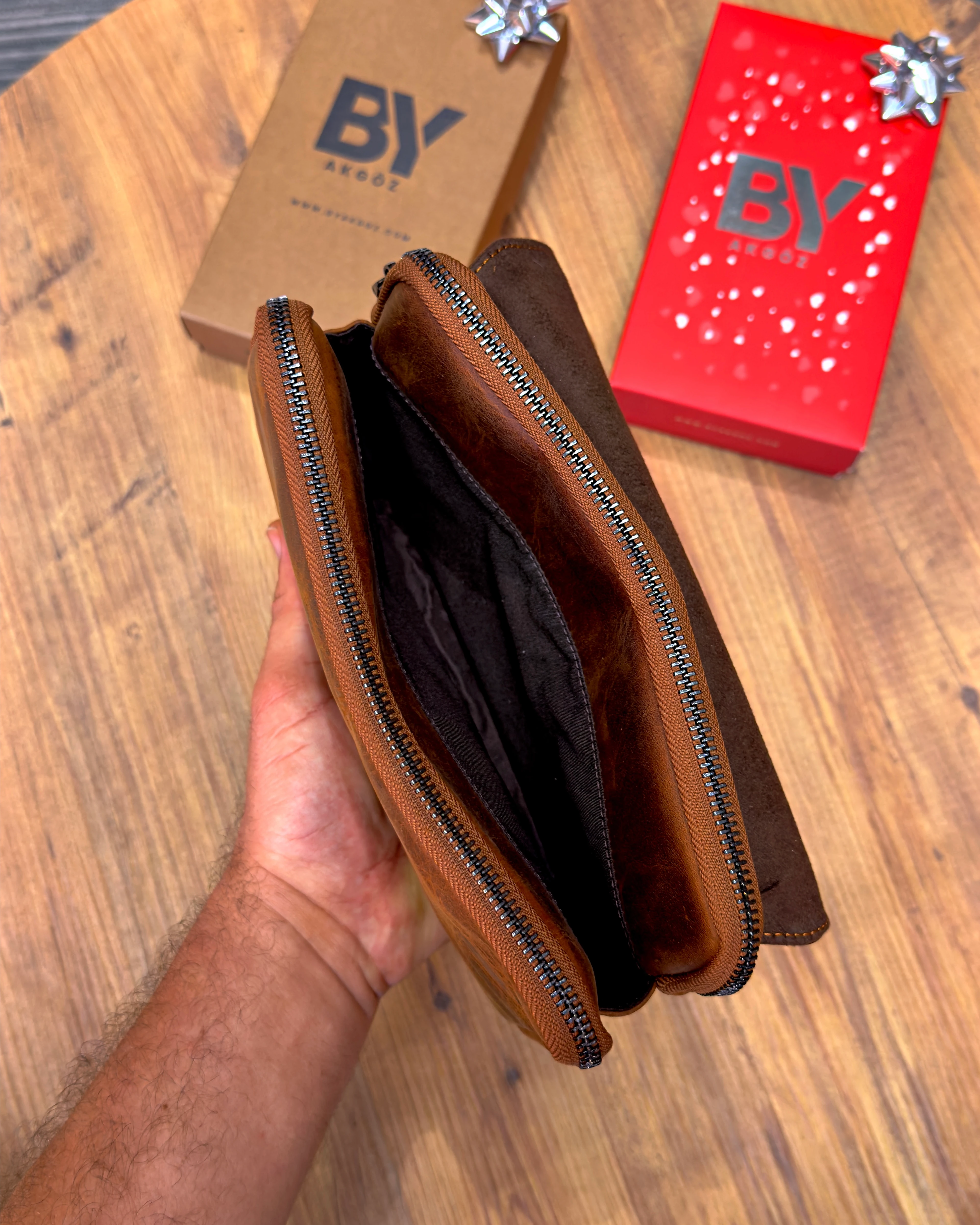 Mıknatıslı Üç Gözlü Hakiki Deri El Çantası 2052 Model 