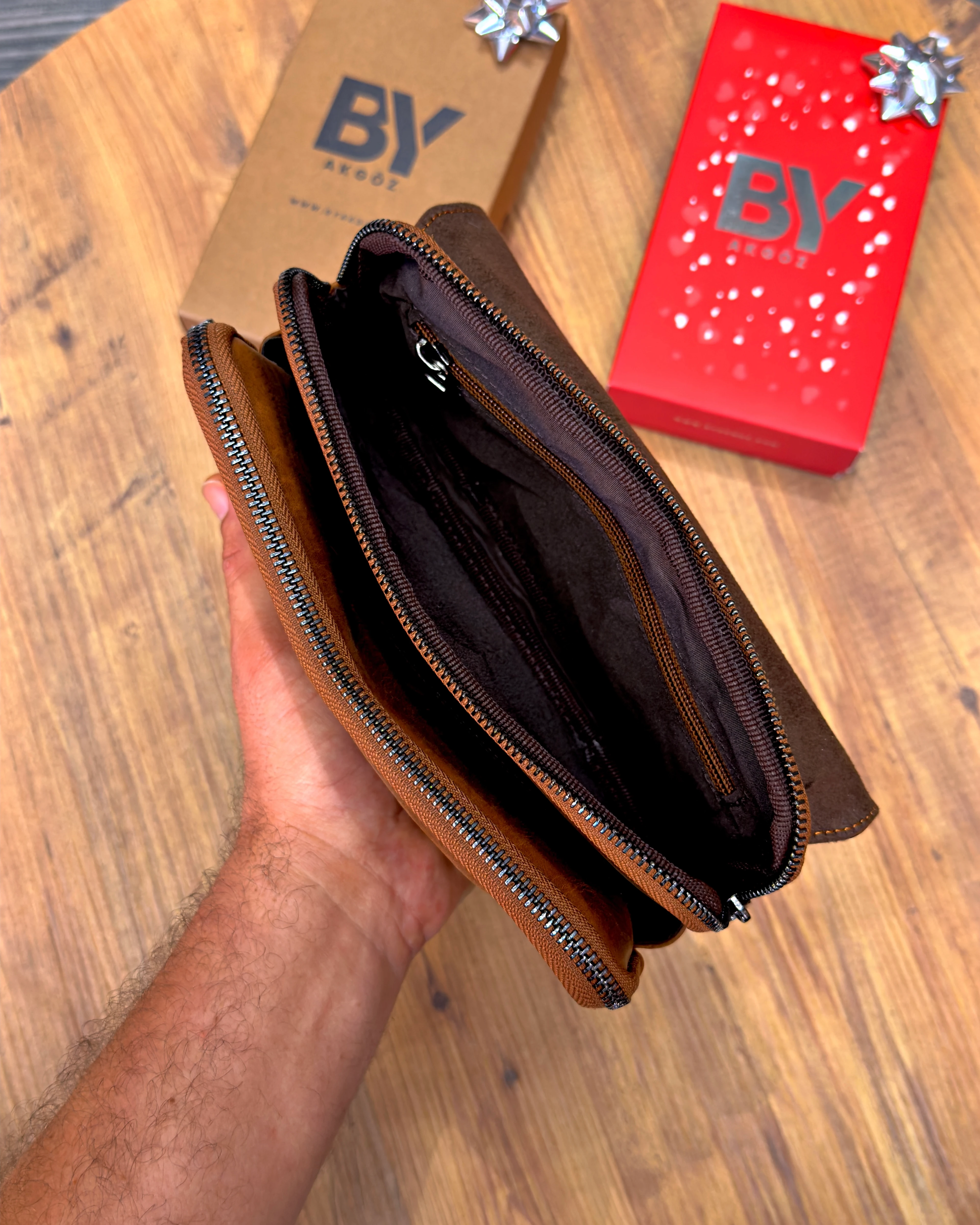 Mıknatıslı Üç Gözlü Hakiki Deri El Çantası 2052 Model 