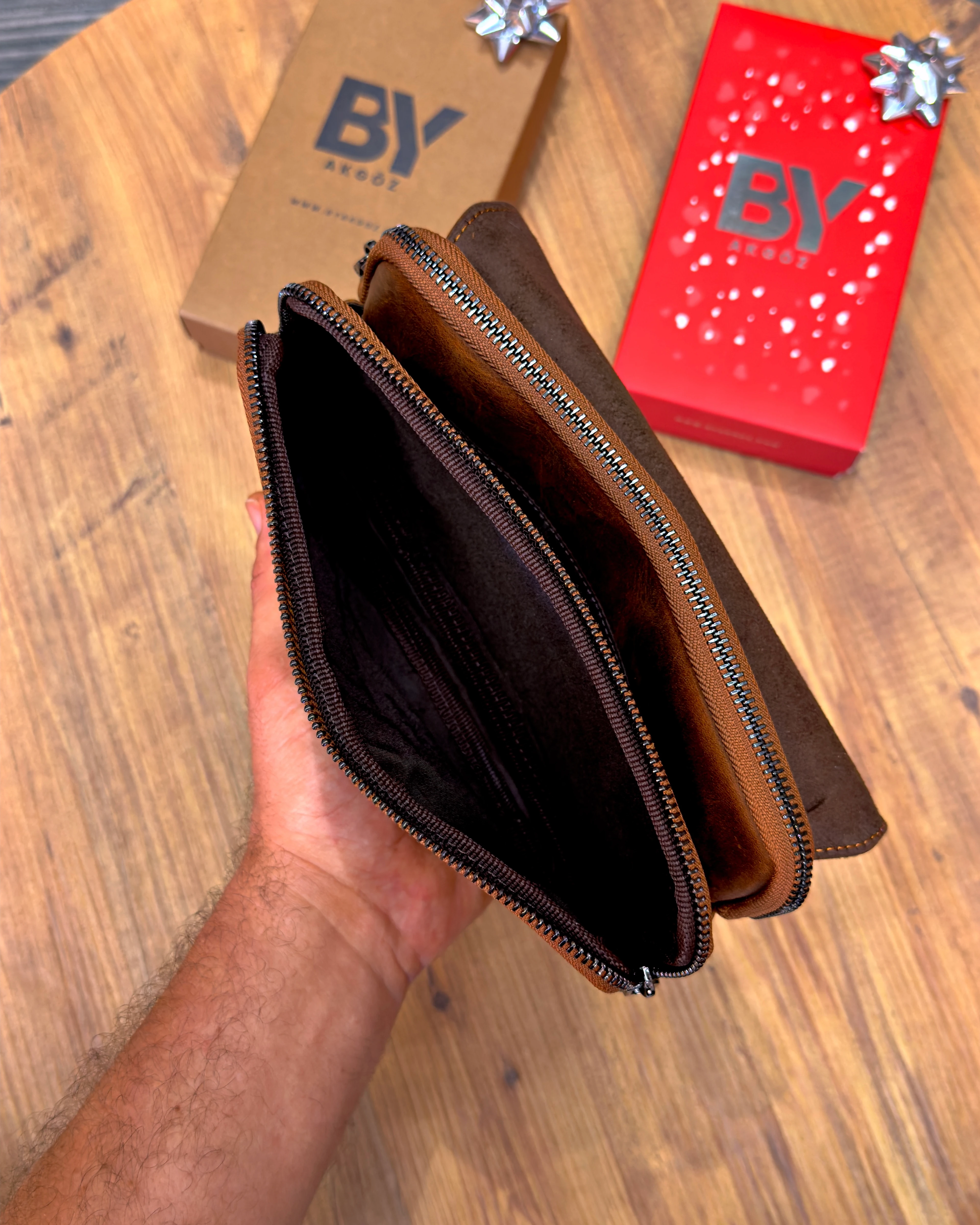 Mıknatıslı Üç Gözlü Hakiki Deri El Çantası 2052 Model 