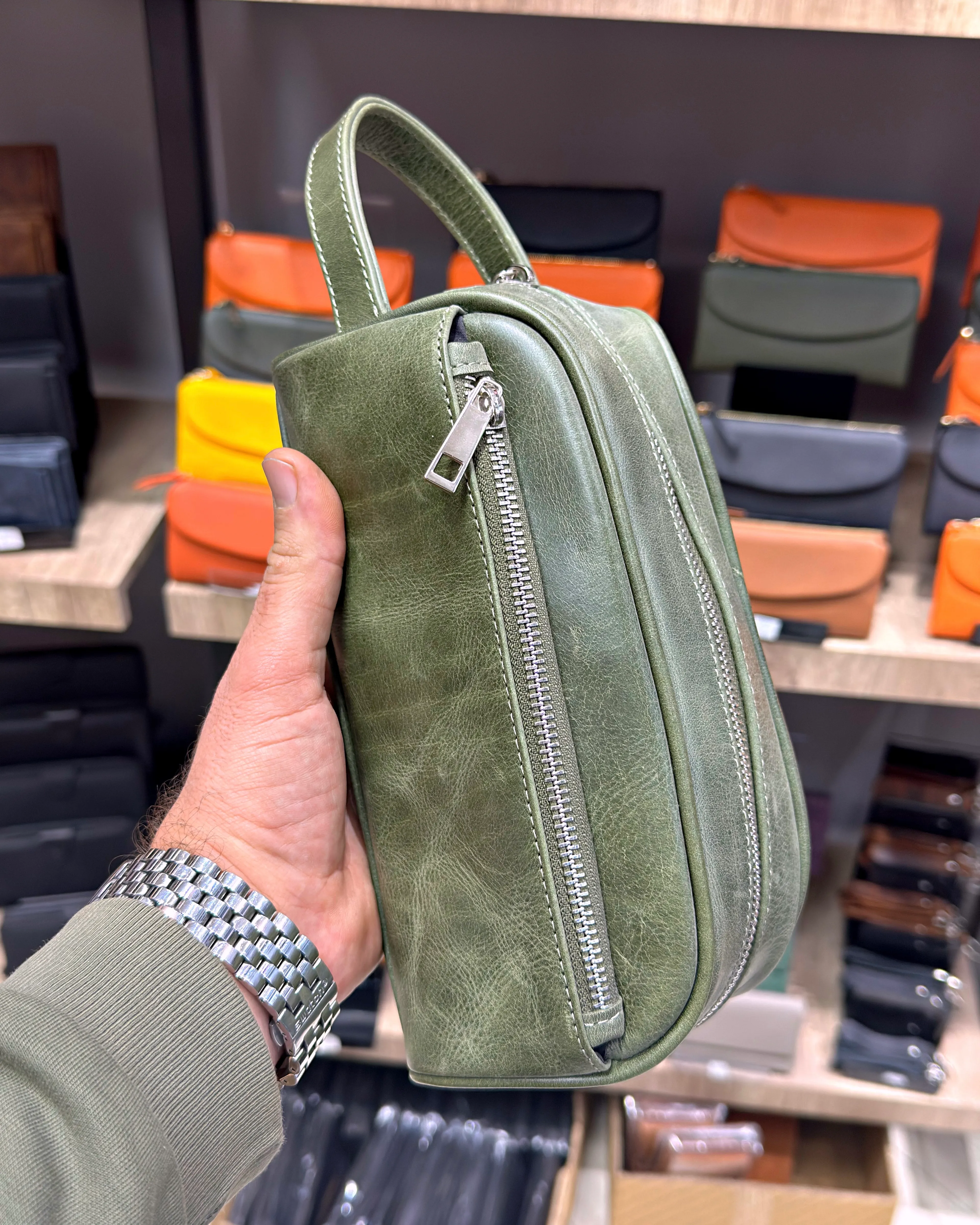 Hakiki Deri 2 Gözlü El Çantası 2058 Model - Yeşil