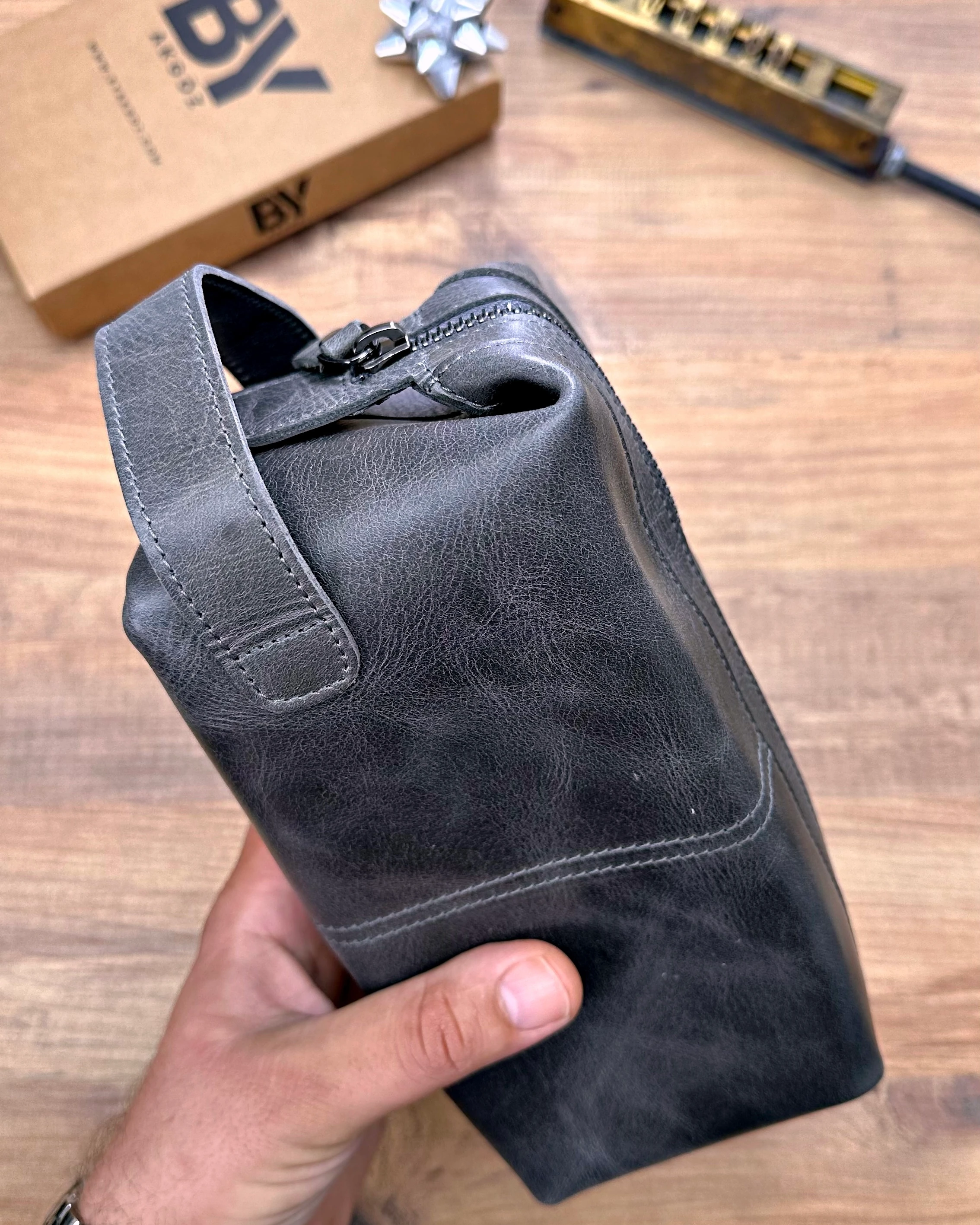 Fermuarlı El Çantası Hakiki Deri 1026