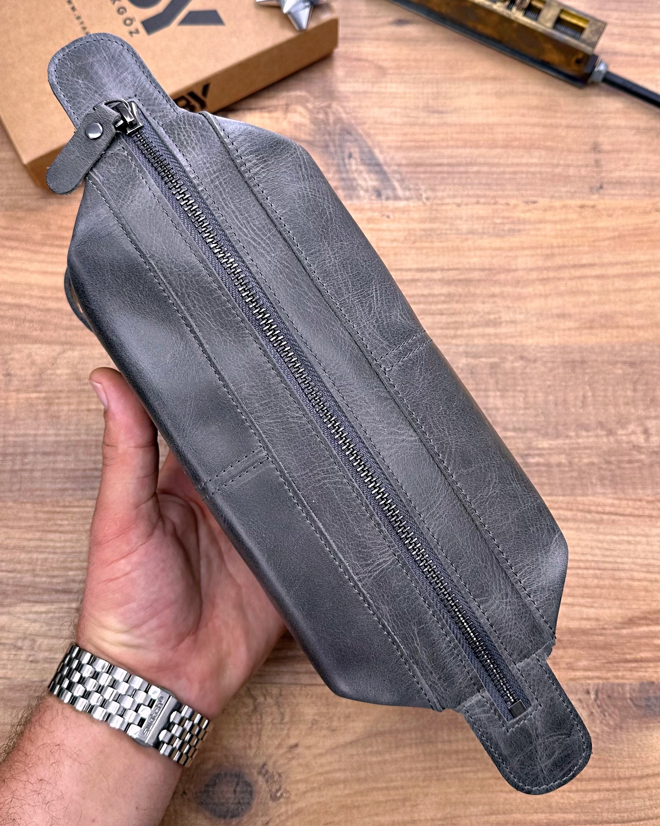 Fermuarlı El Çantası Hakiki Deri 1026