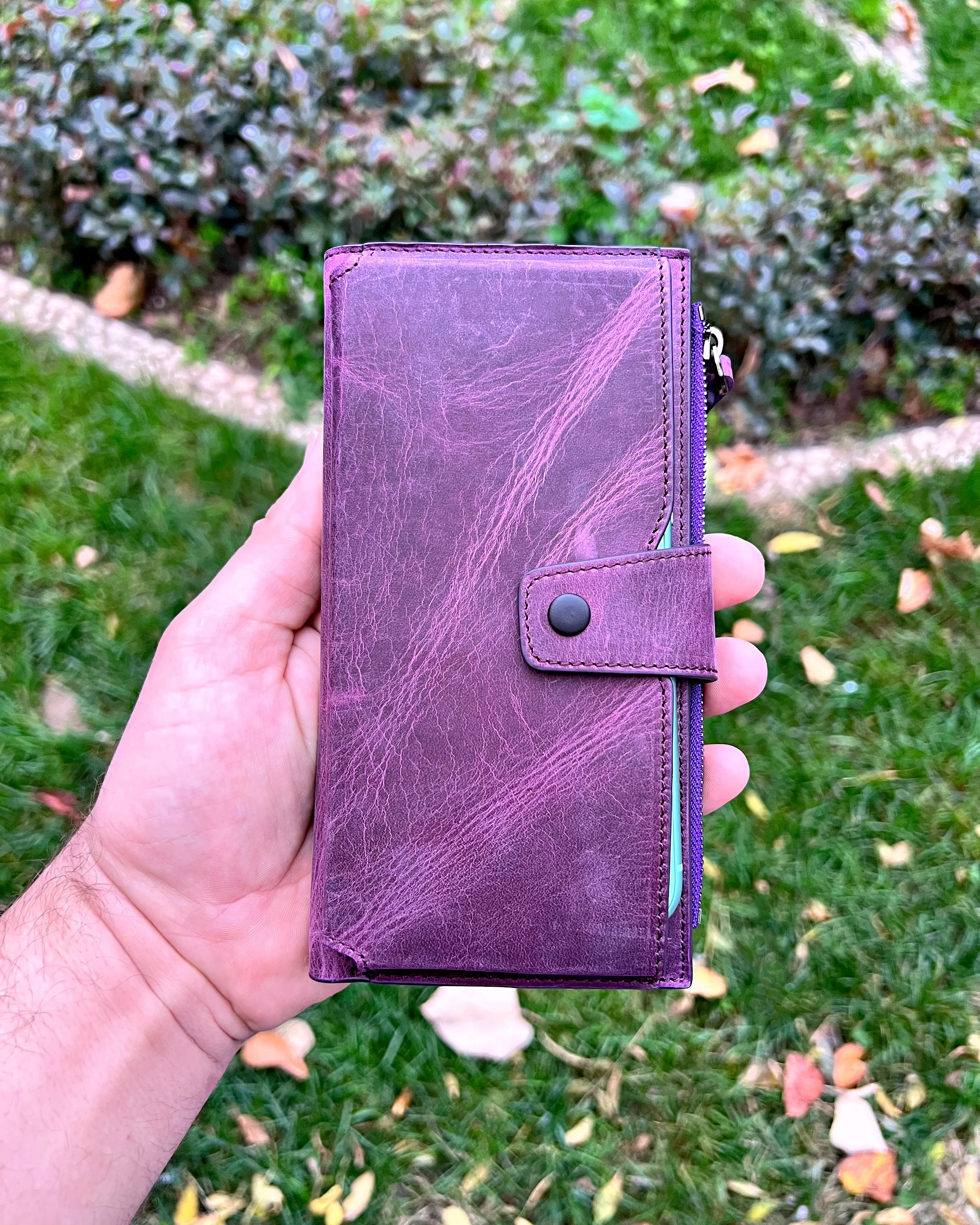 Dıştan Telefonlu ve Çıtçıtlı Hakiki Deri Cüzdan 1015