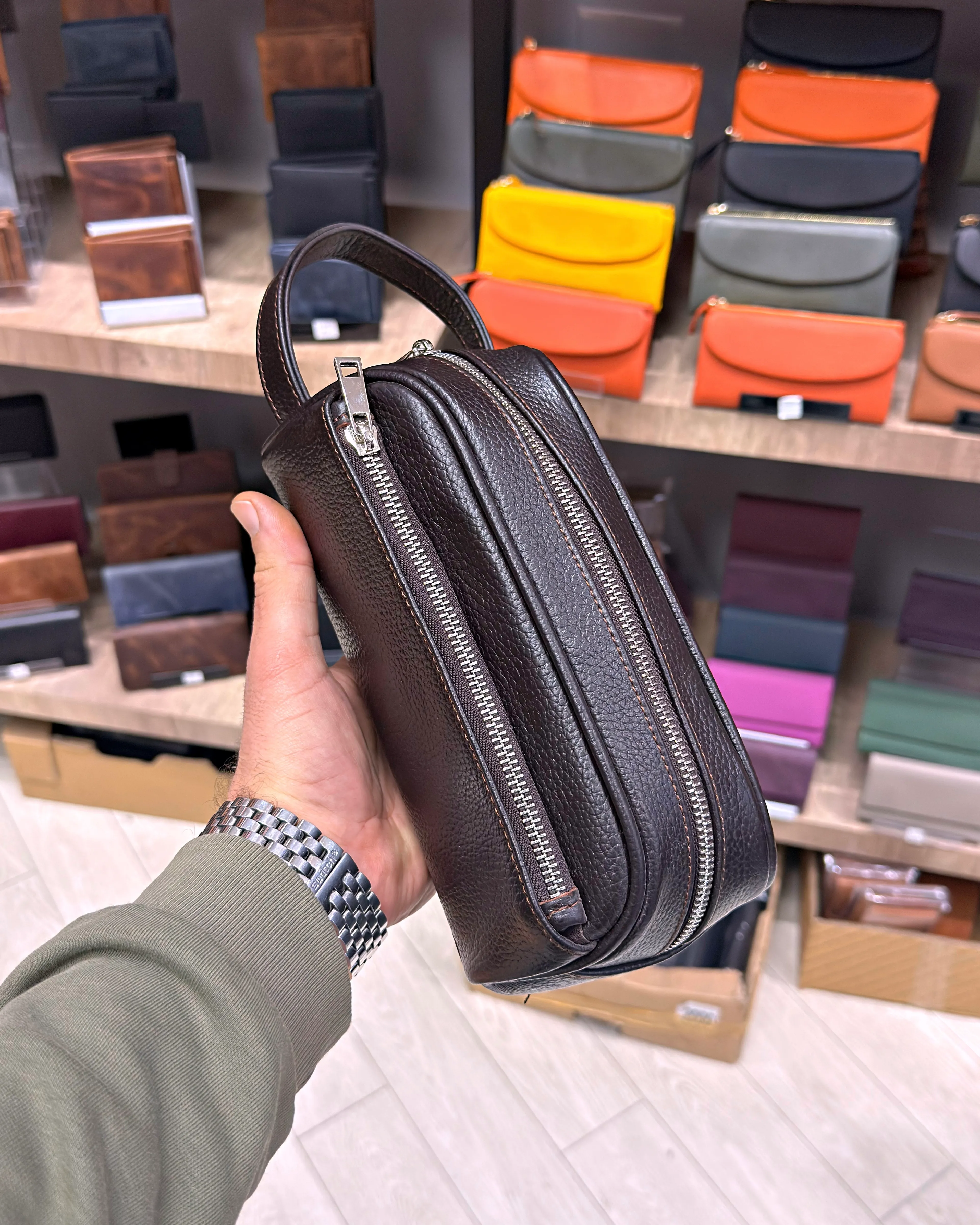 Hakiki Deri 2 Gözlü El Çantası 2058 Model - Koyu Kahve