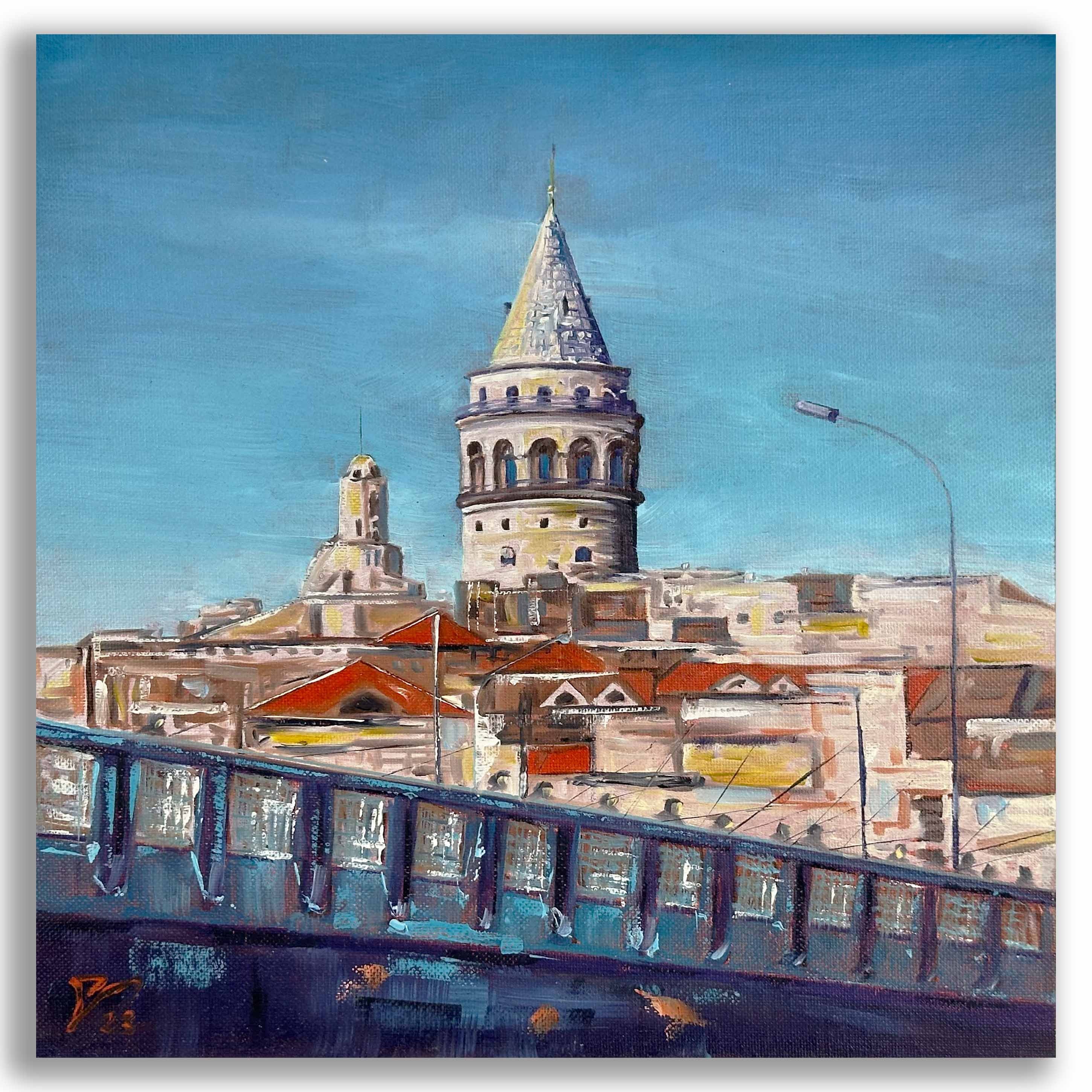 Haliç Köprüsünden Galata - 30x30 cm Yağlı Boya Resim