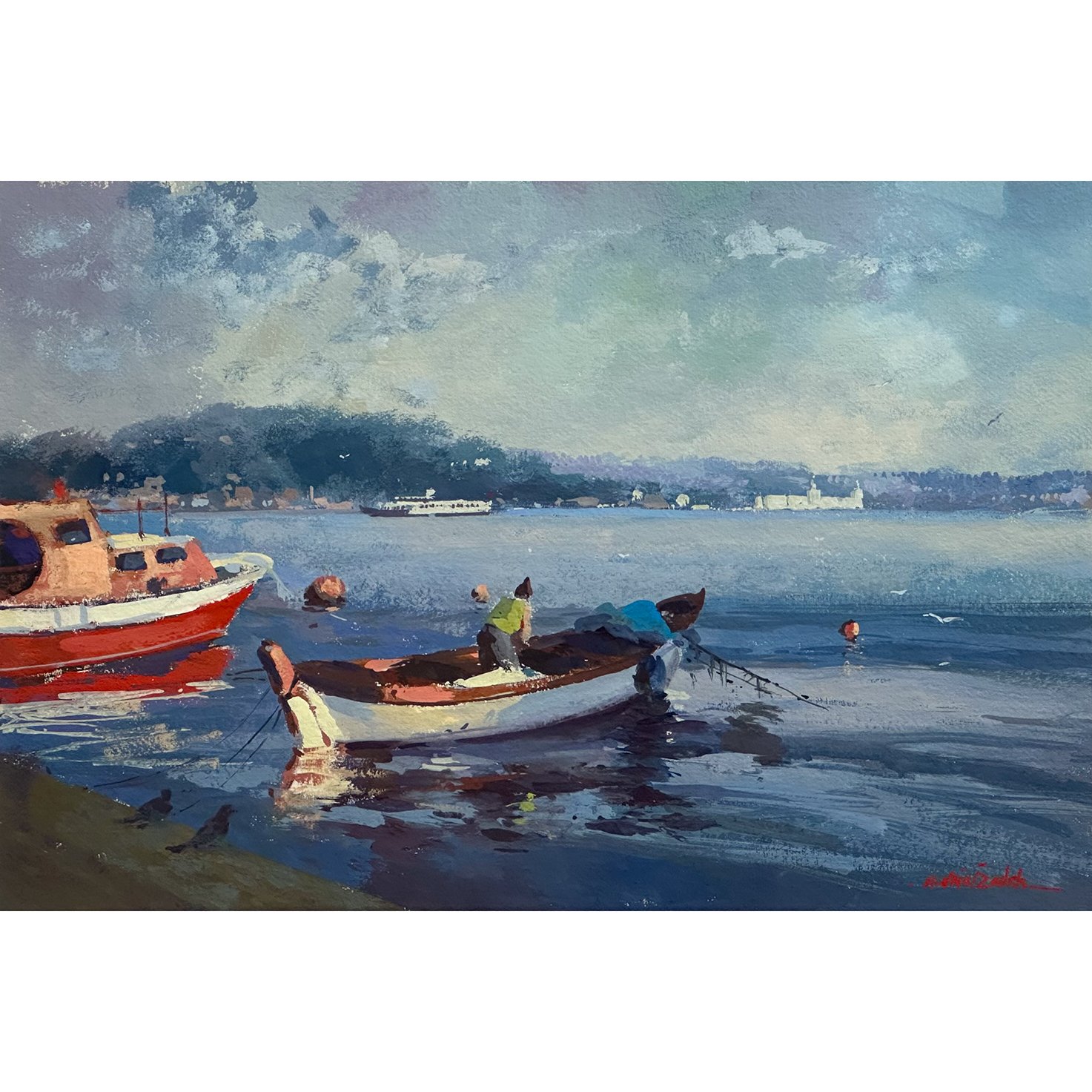 Balıkçı - 35x53 cm Guaj Tablo