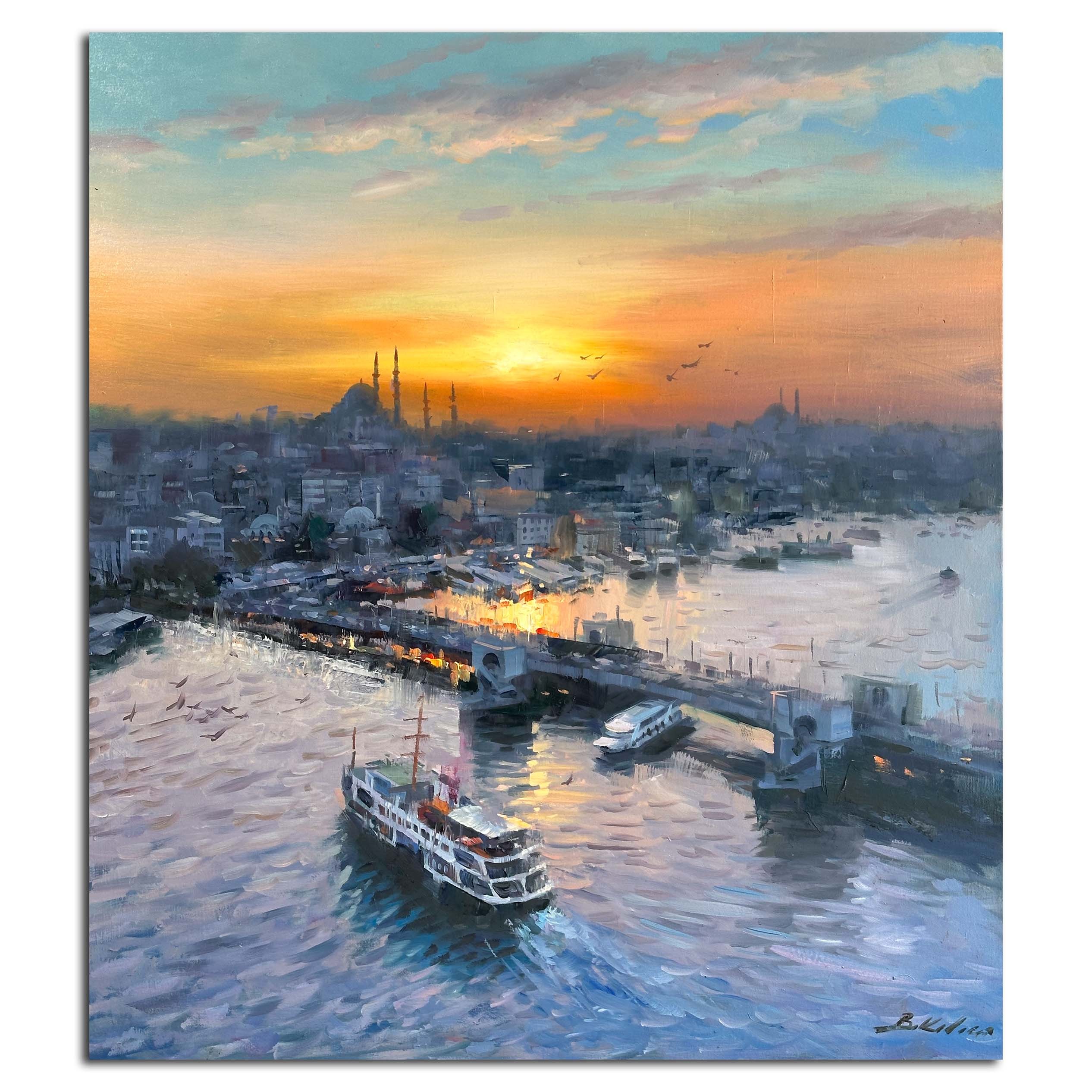 Gün Batarken Haliç - 90x80 cm Yağlı Boya Tablo