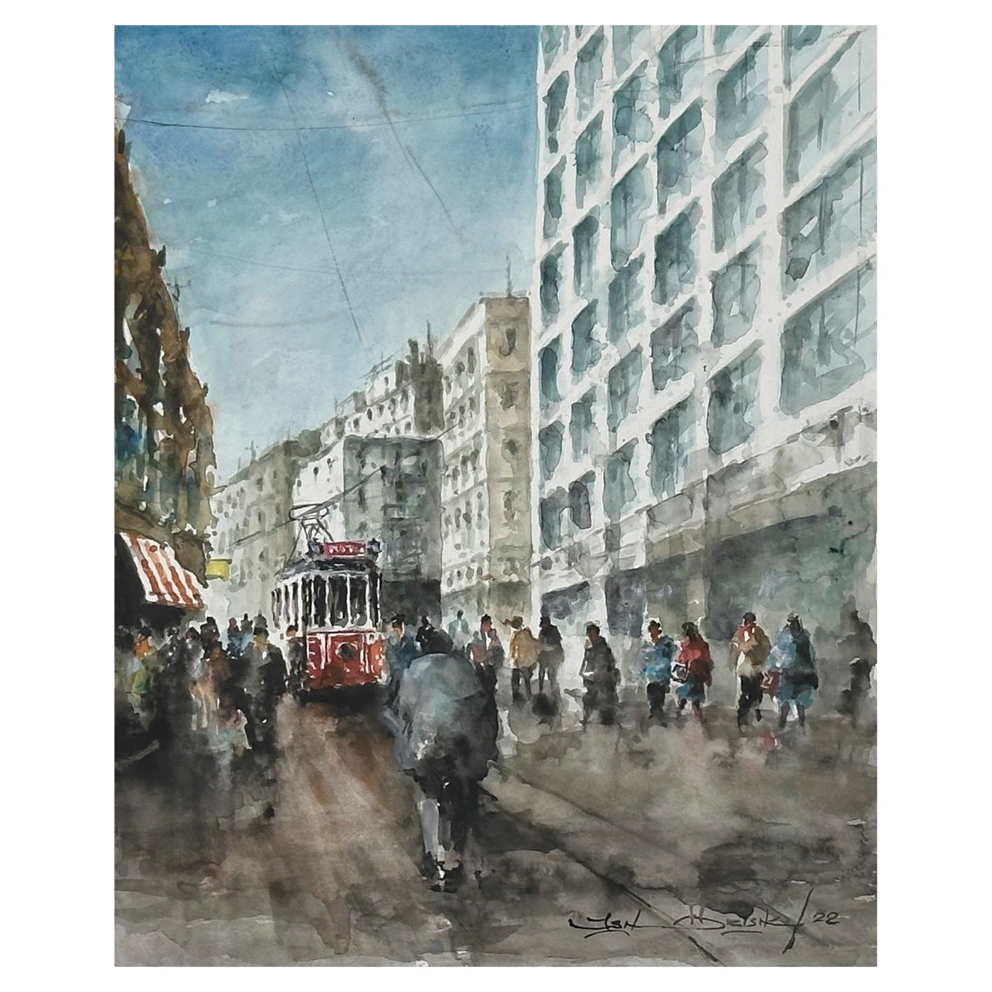 İstiklâl Caddesi - 43,5x35 cm Sulu Boya Resim