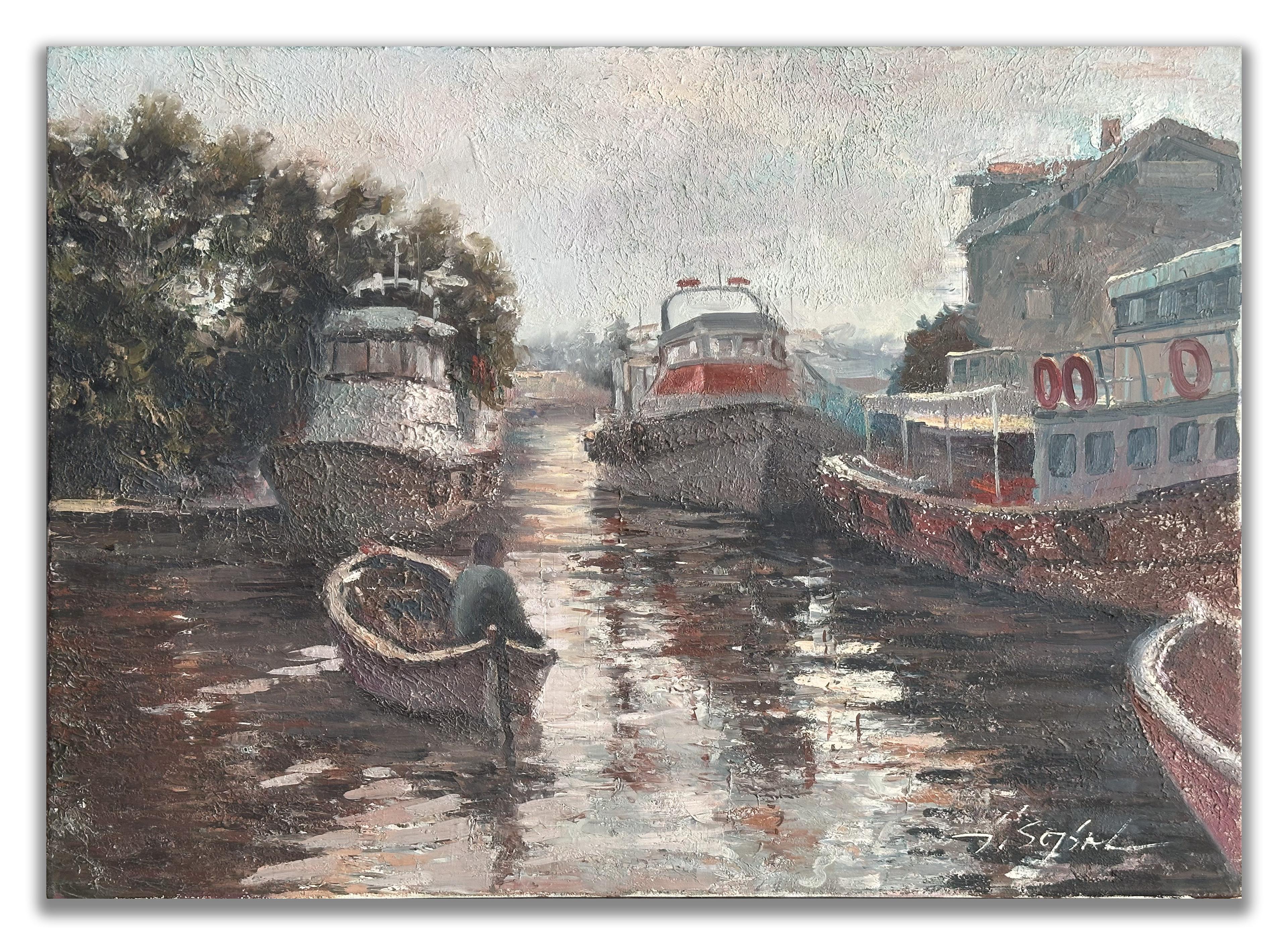 Koydaki Tekneler - 50x70 cm Yağlı Boya Tablo