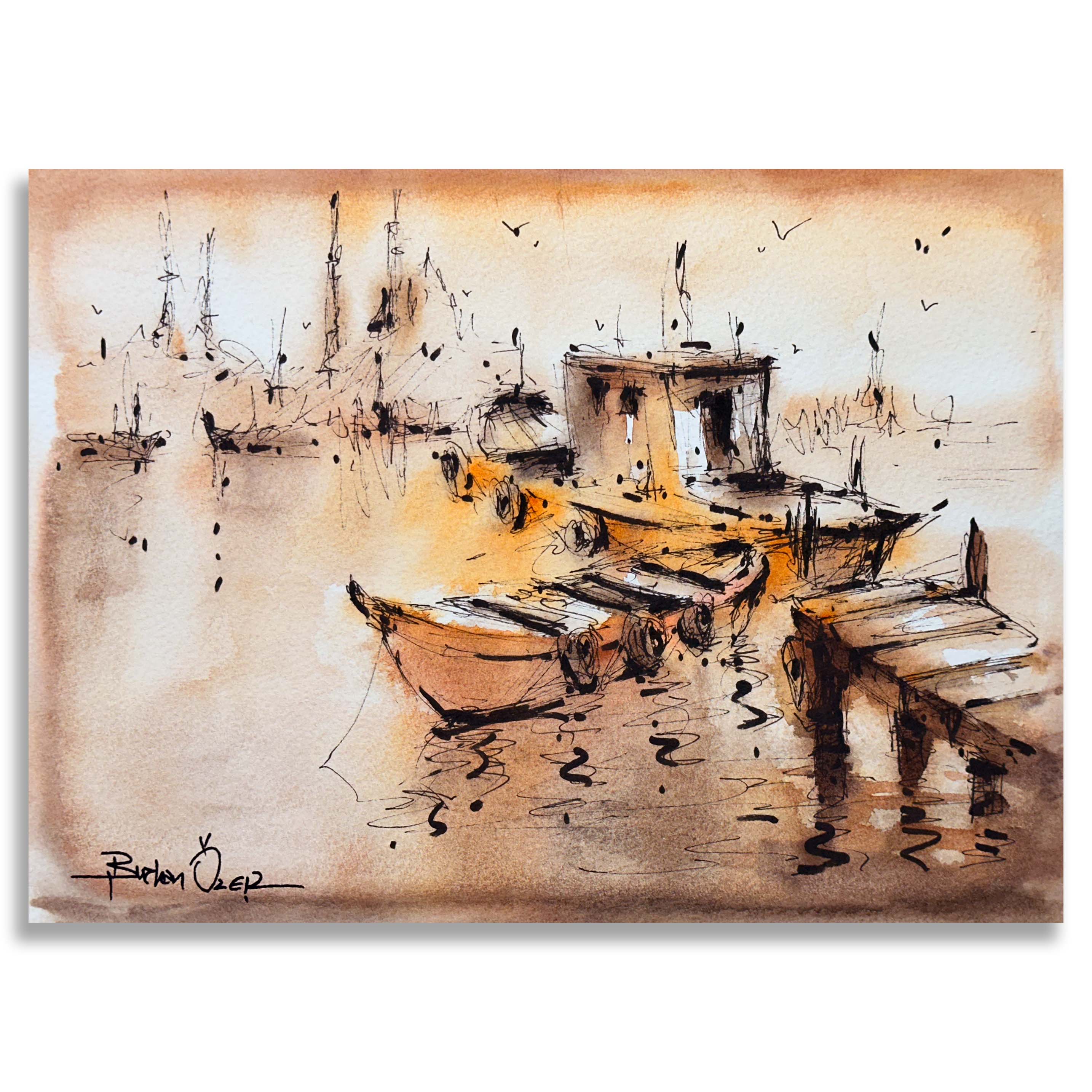 Çizgilerden Şehre - 23x31,5 cm Sulu Boya Resim