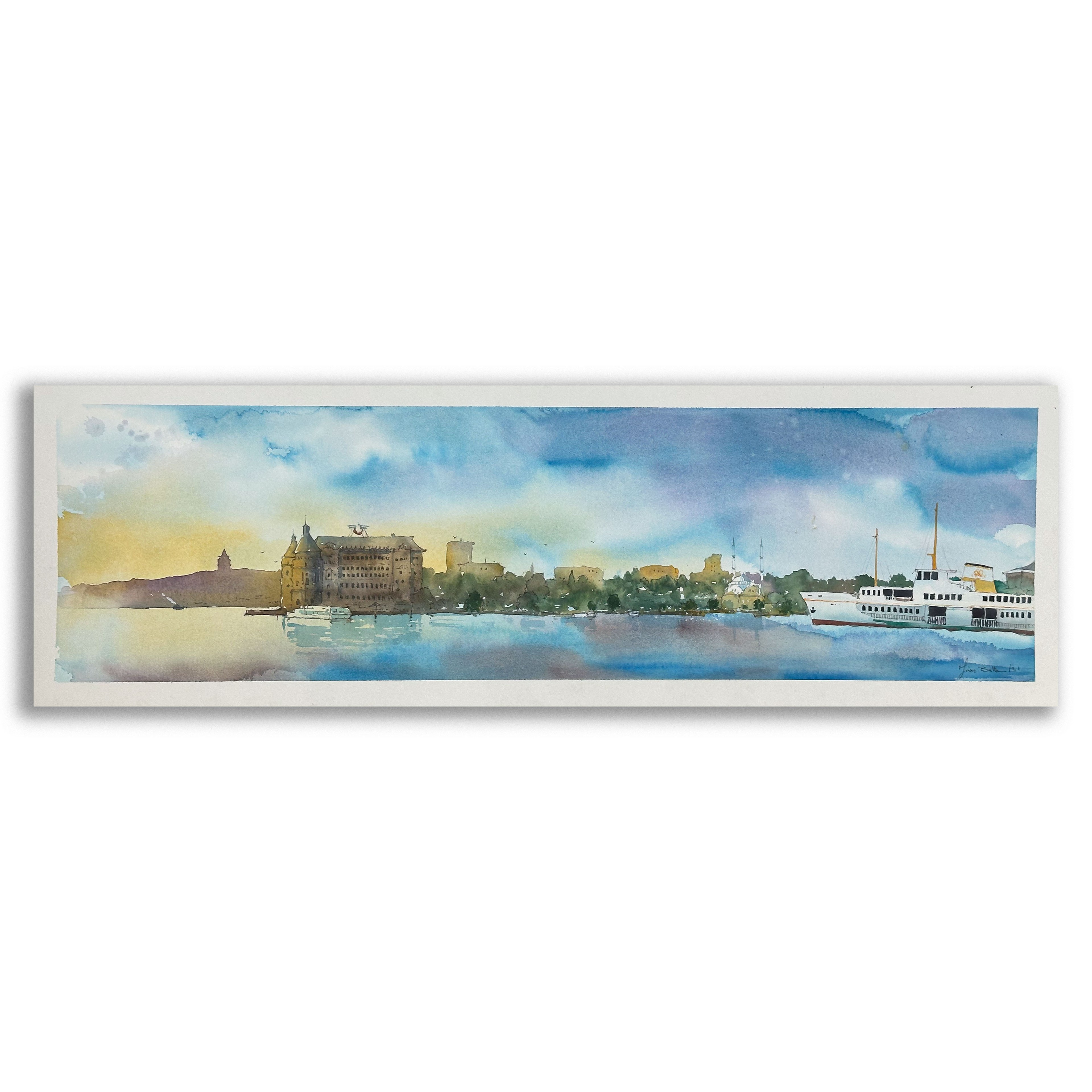 İstanbul Panaroması : Haydarpaşa - 20x71 cm Sulu Boya Resim