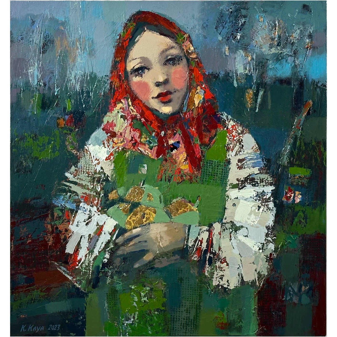 Elmaları Toplama Günü - 70x75 cm Akrilik Resim