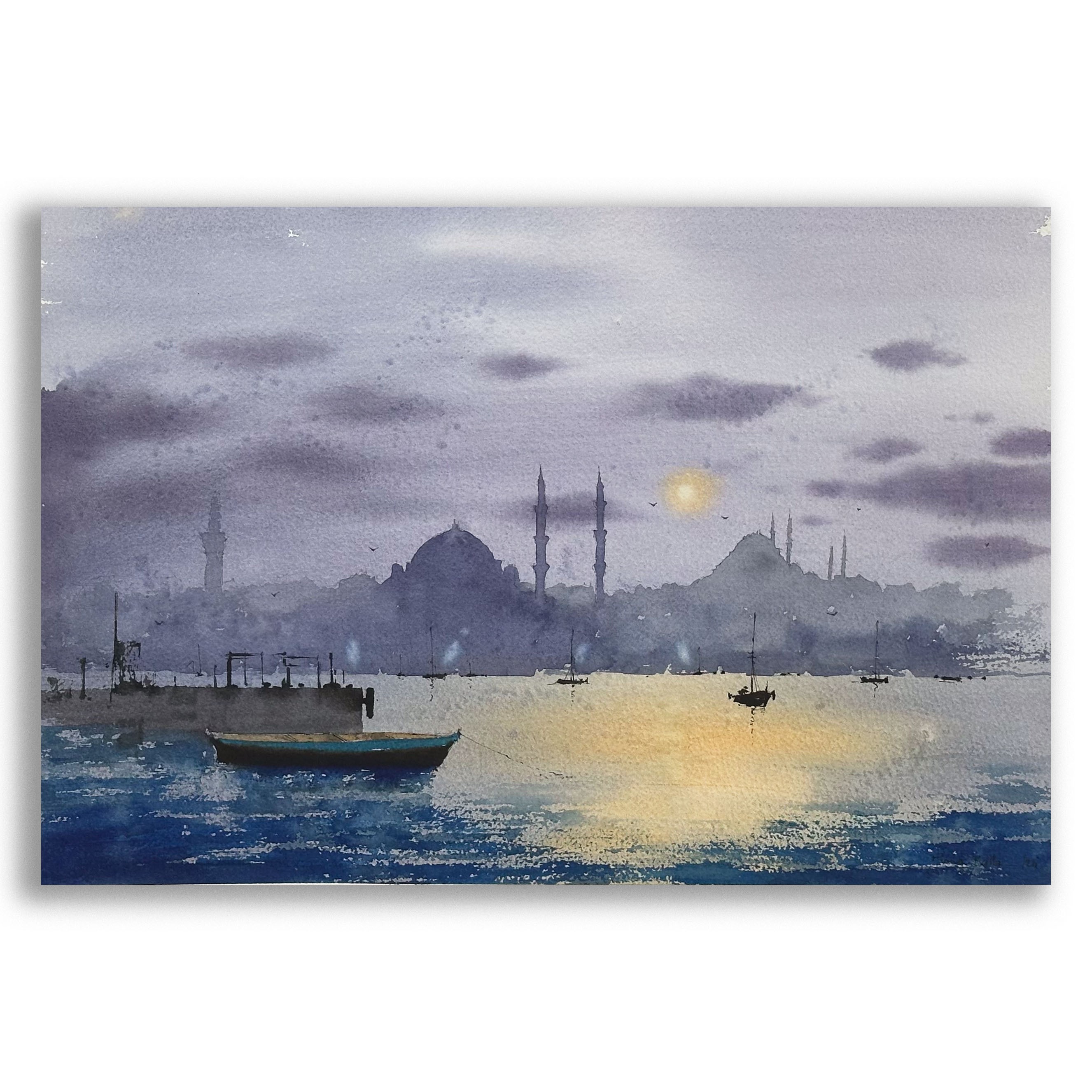 Dolunay - 31x46 cm Sulu Boya Resim