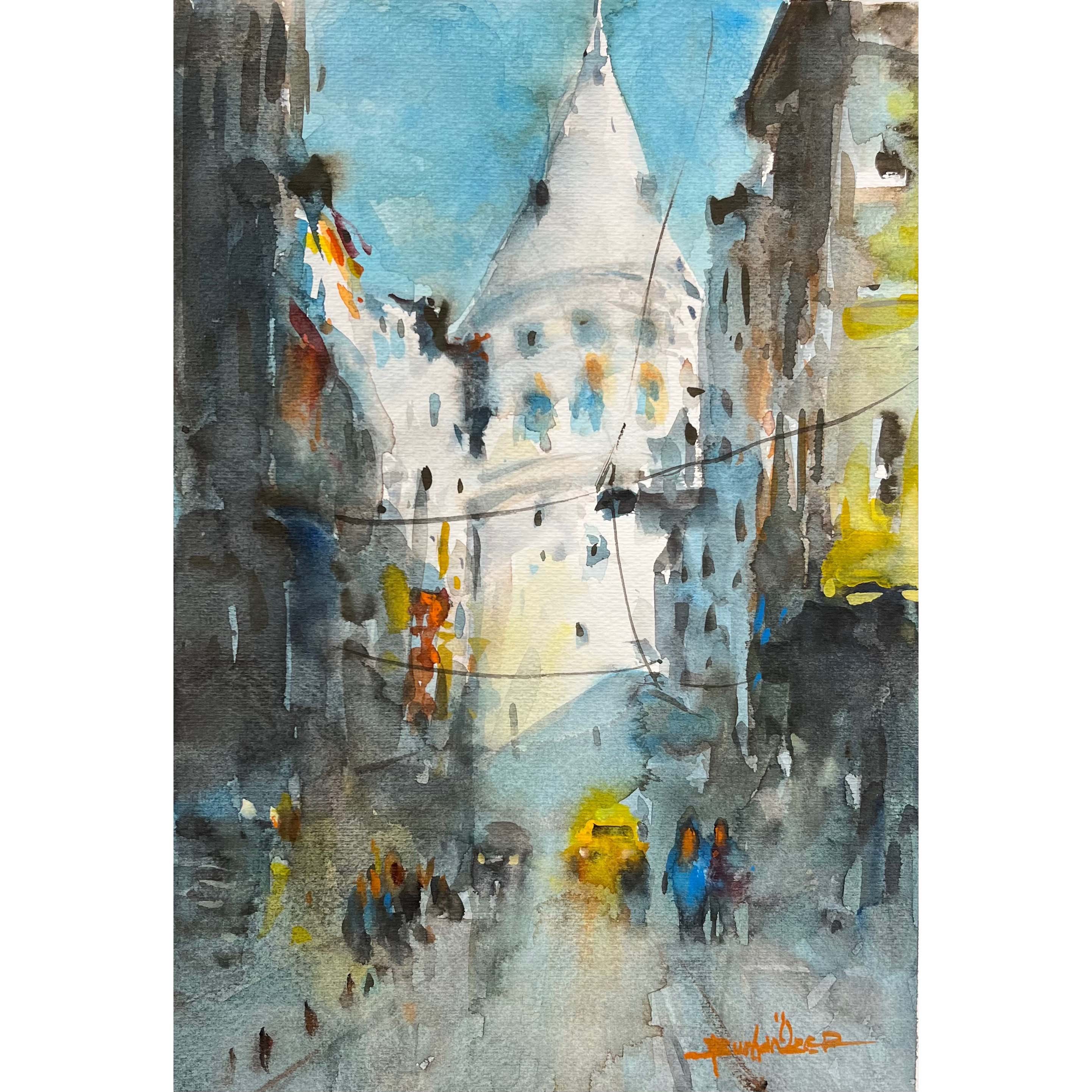 Galata : Mavi - 33x22,5 cm Sulu Boya Resim