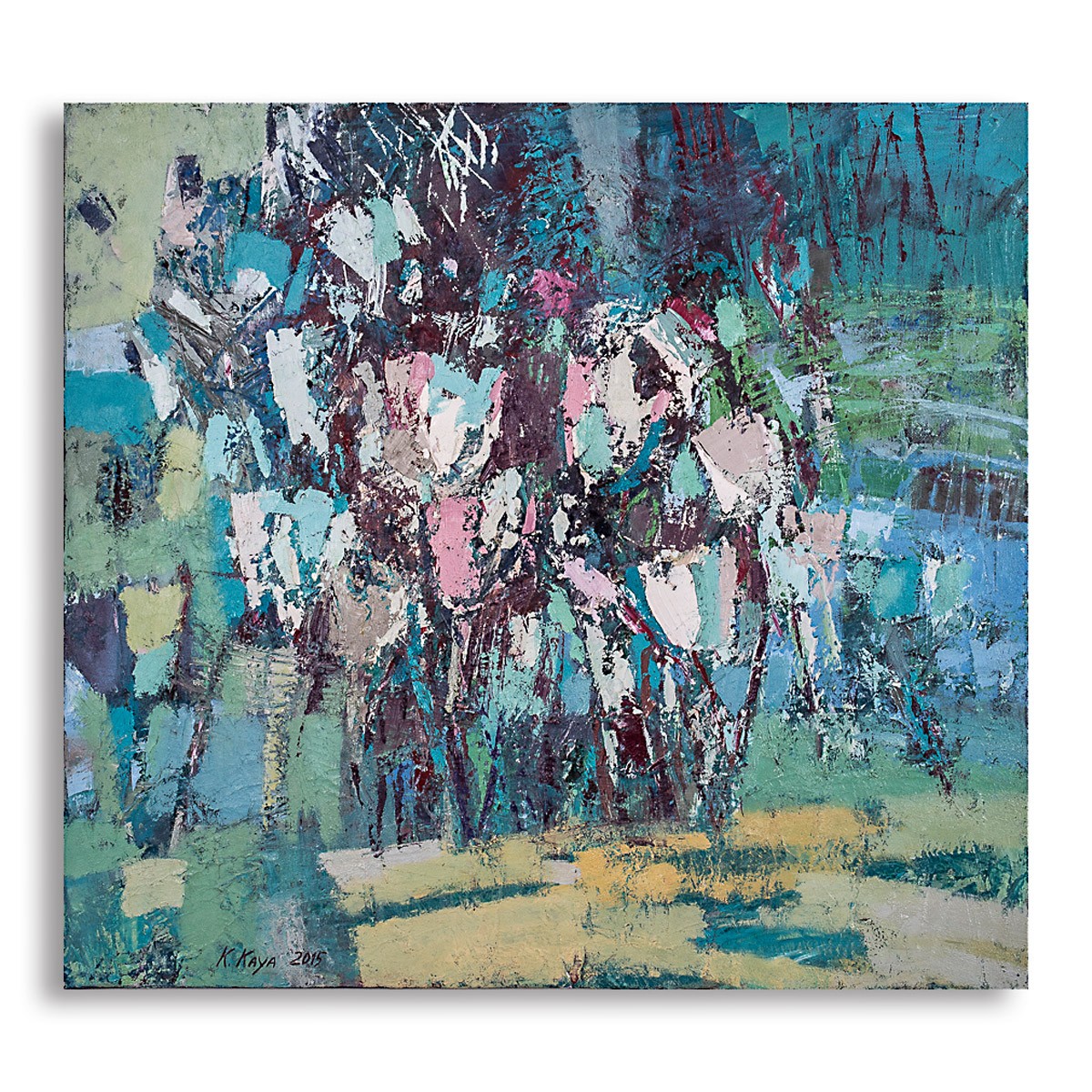 Göl Kenarında Laleler - 60x65 cm Akrilik Resim