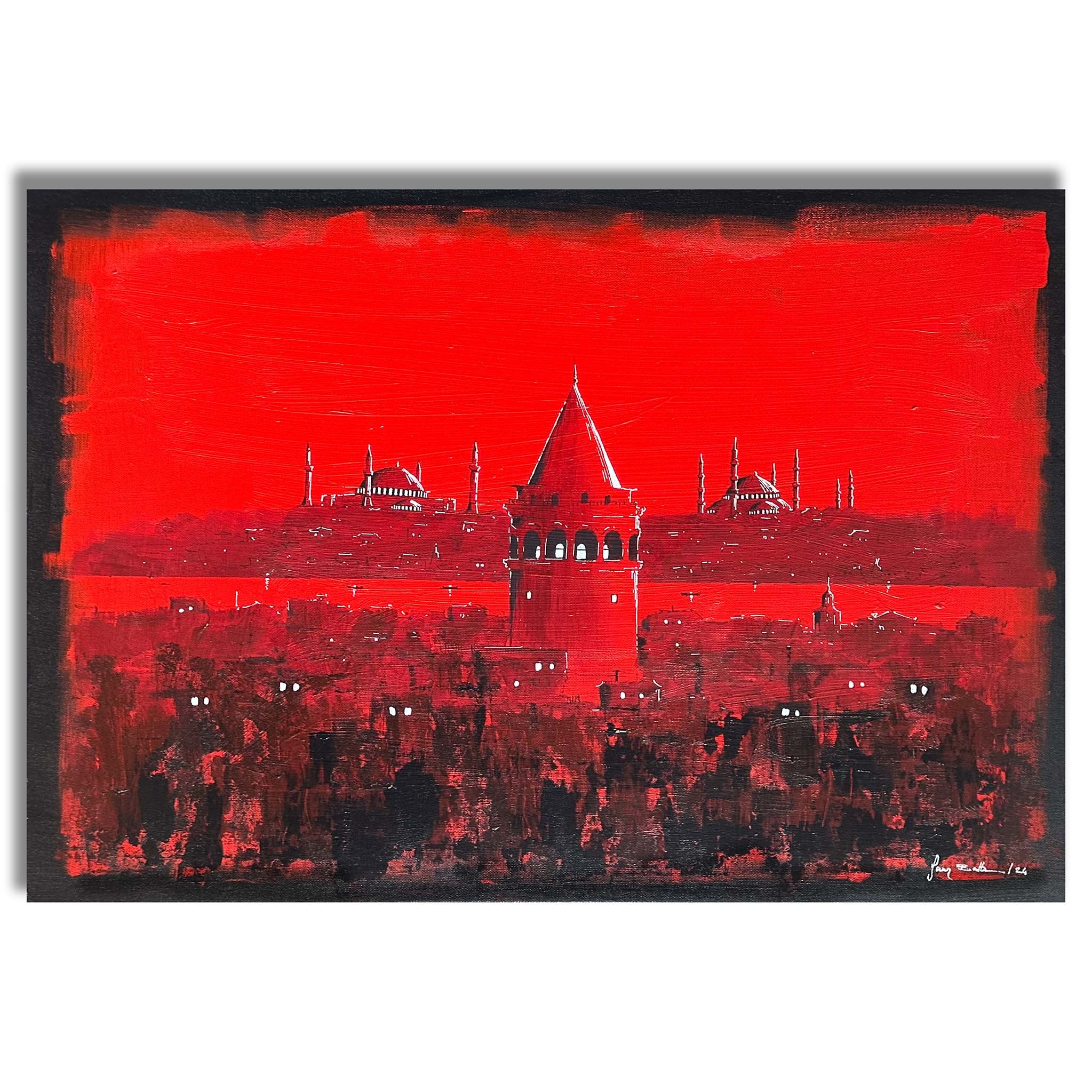 Kırmızı Galata - 50x70 cm Akrilik Boya