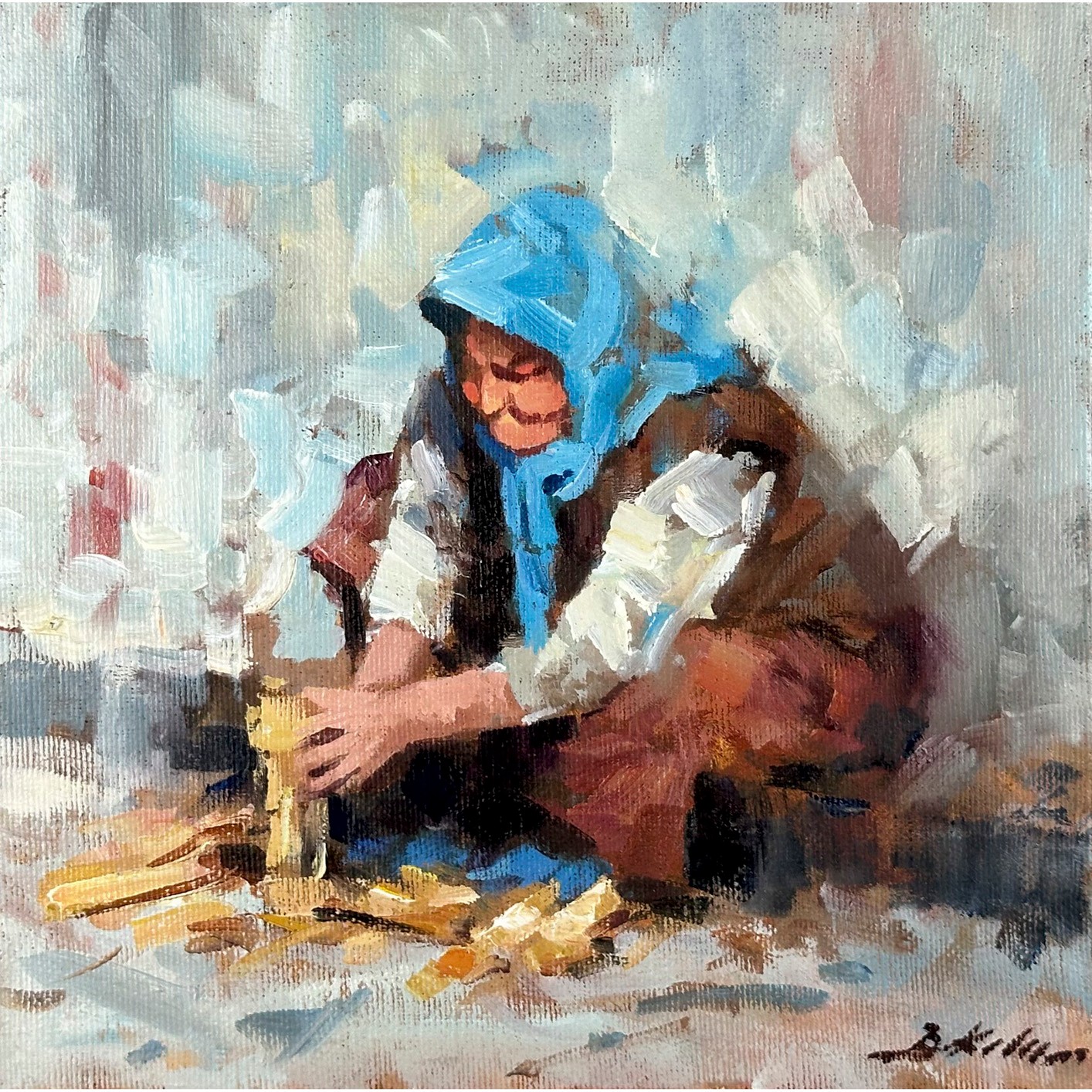 Yaşlı Kadın - 30x30 cm Yağlı Boya Tablo