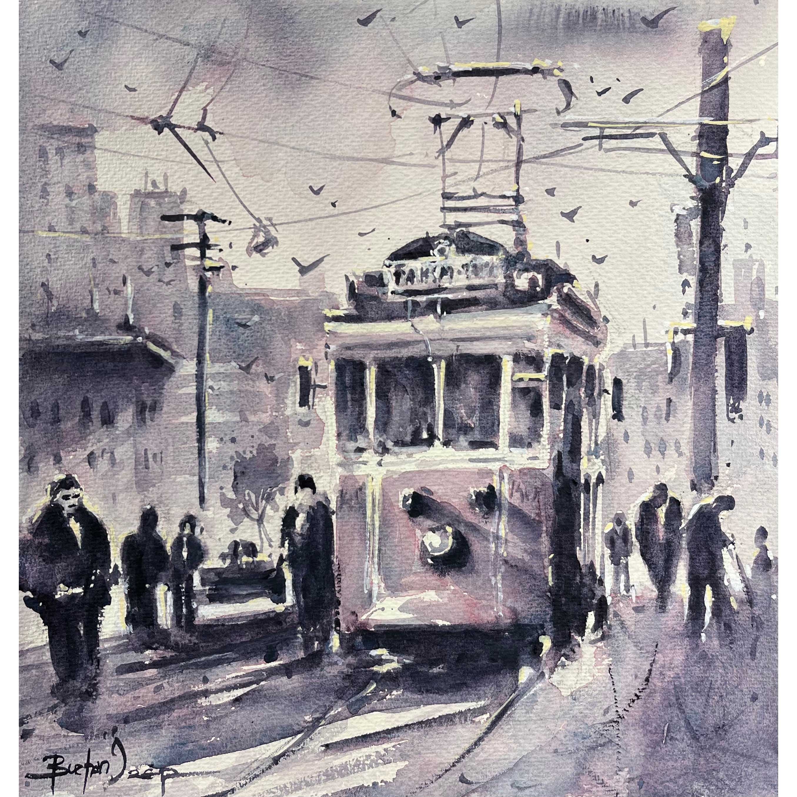 İstiklâl Caddesi - 36,5x34,5 cm Sulu Boya Resm