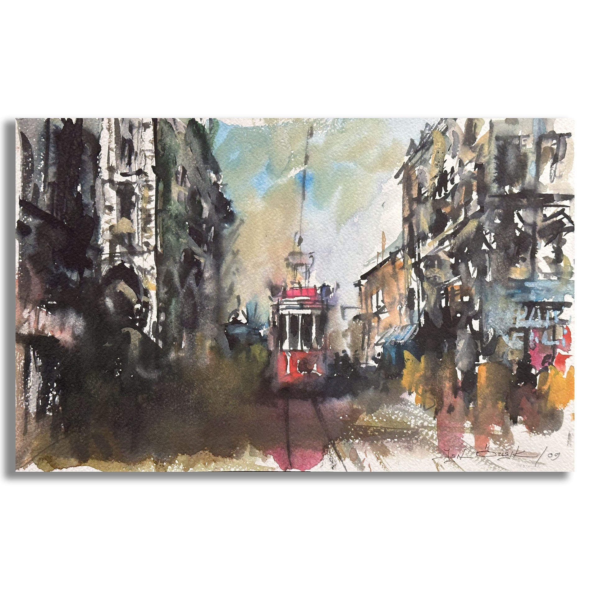 Karmaşa : İstiklal Caddesi - 21x35 cm Sulu Boya Resim