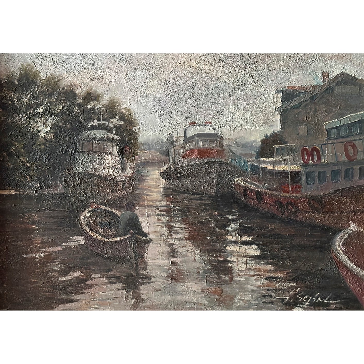 Koydaki Tekneler - 50x70 cm Yağlı Boya Tablo