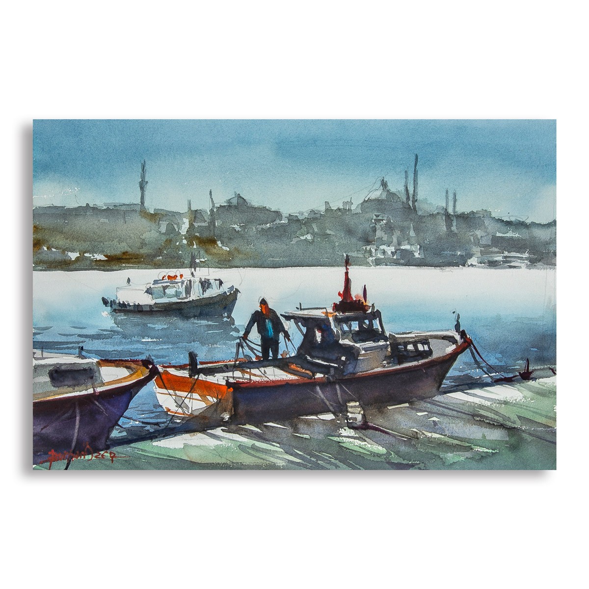 Balıkçı - 28x41 cm Sulu Boya Resim