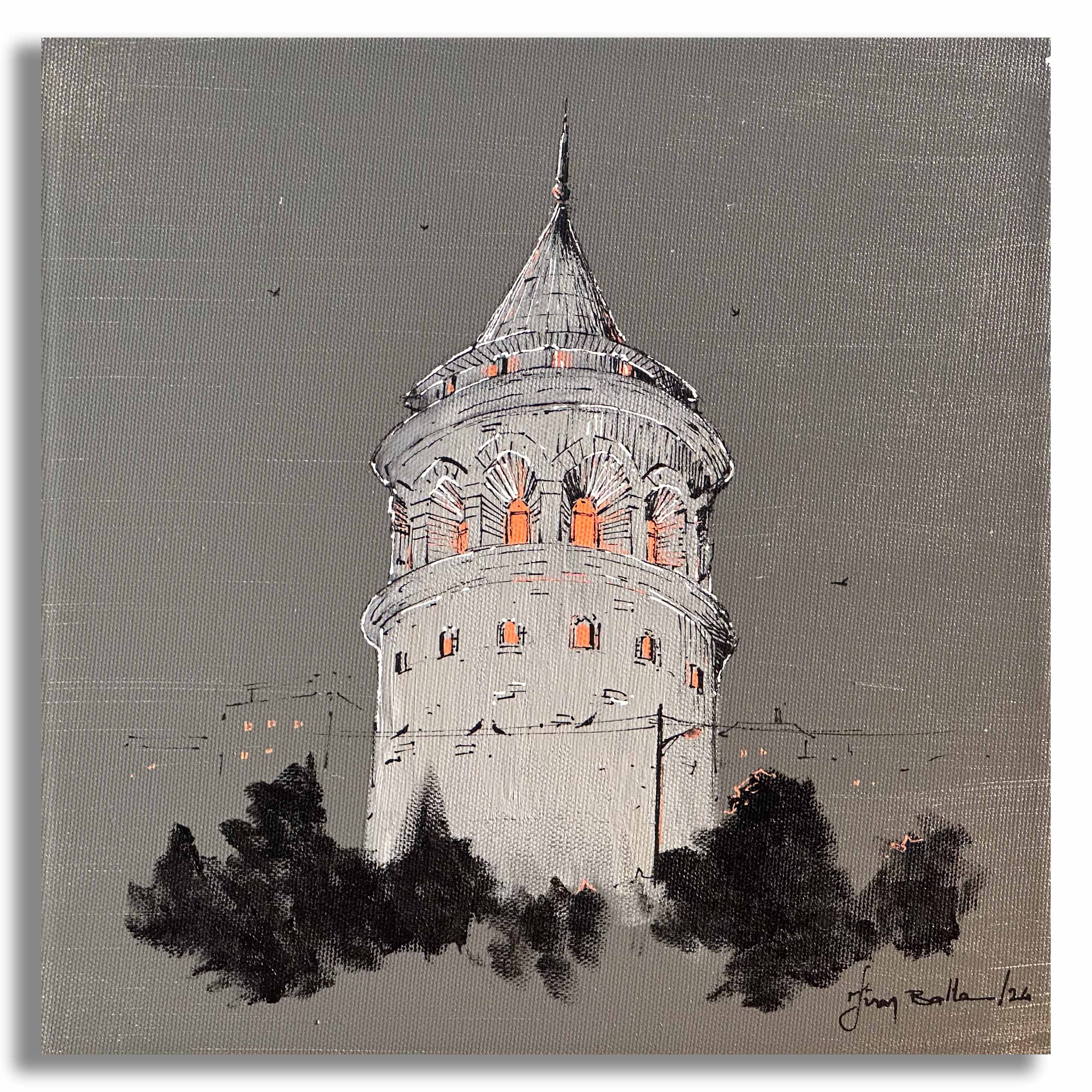 Galata Kulesi- 25x25 cm Akrilik Tablo