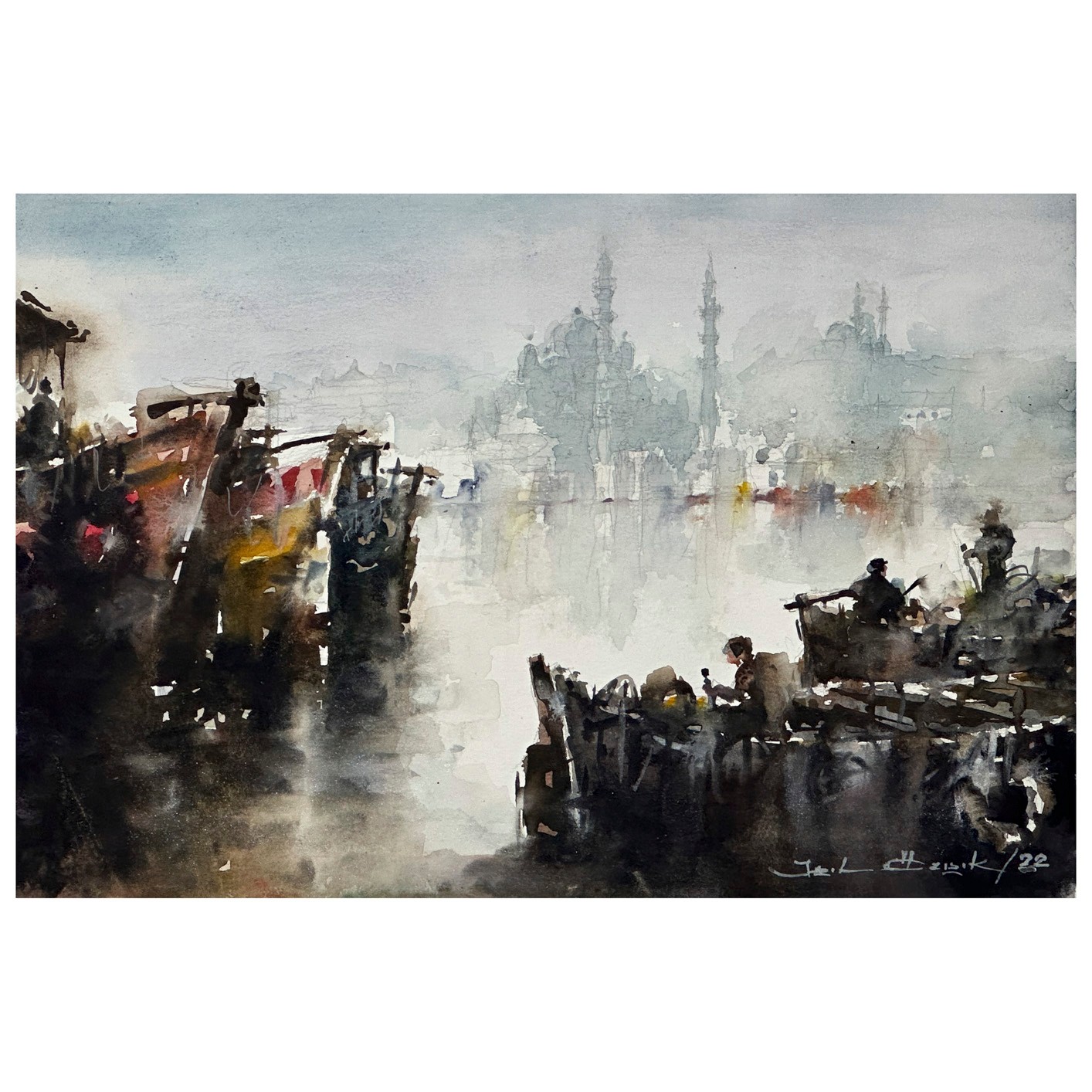 Karmaşa : Liman Şehri - 45x30,5 cm Sulu Boya Resim