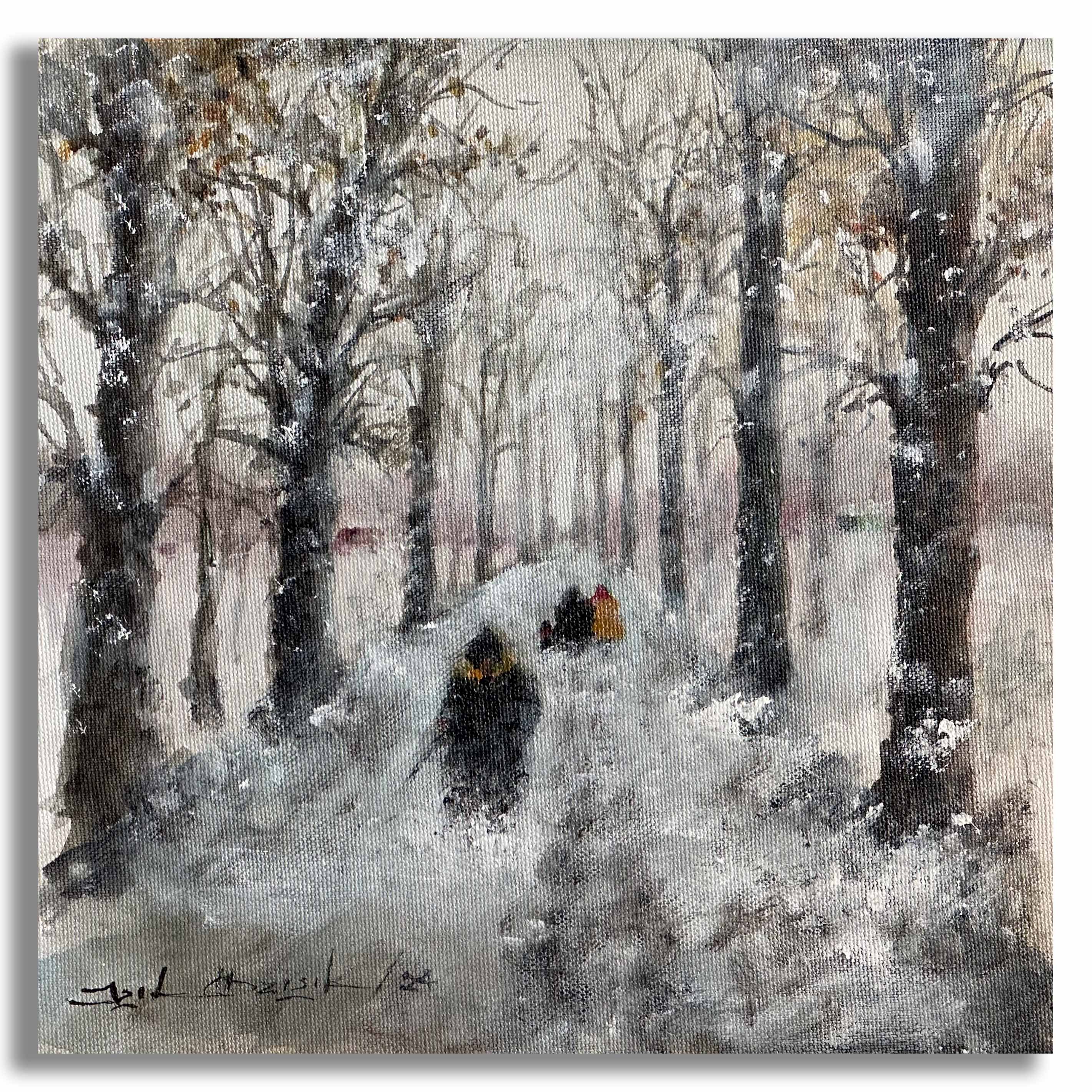 Karlı Yol - 25x25 cm Yağlı Boya Tablo
