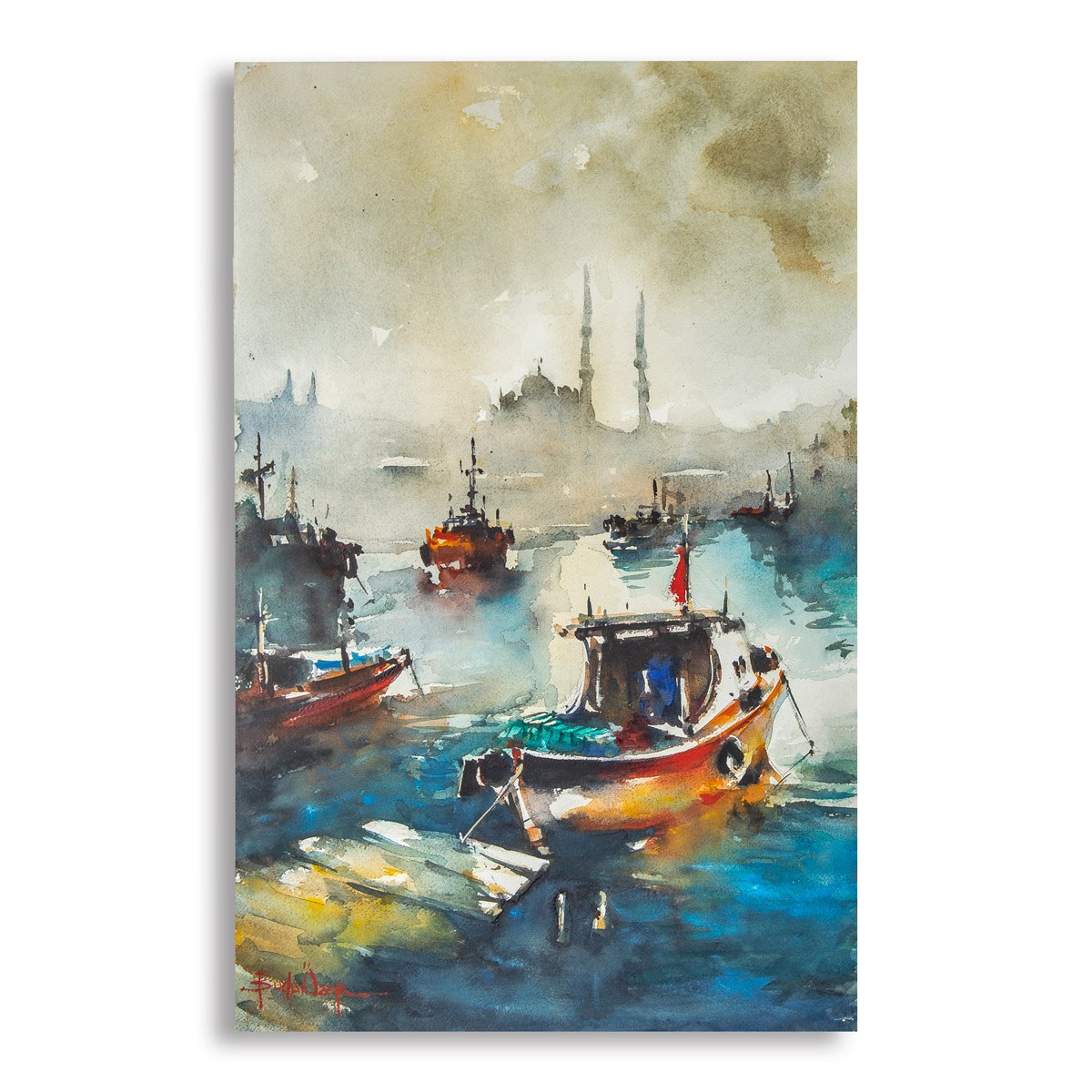 Sisler Ardında İstanbul - 56x36 cm Sulu Boya Resim