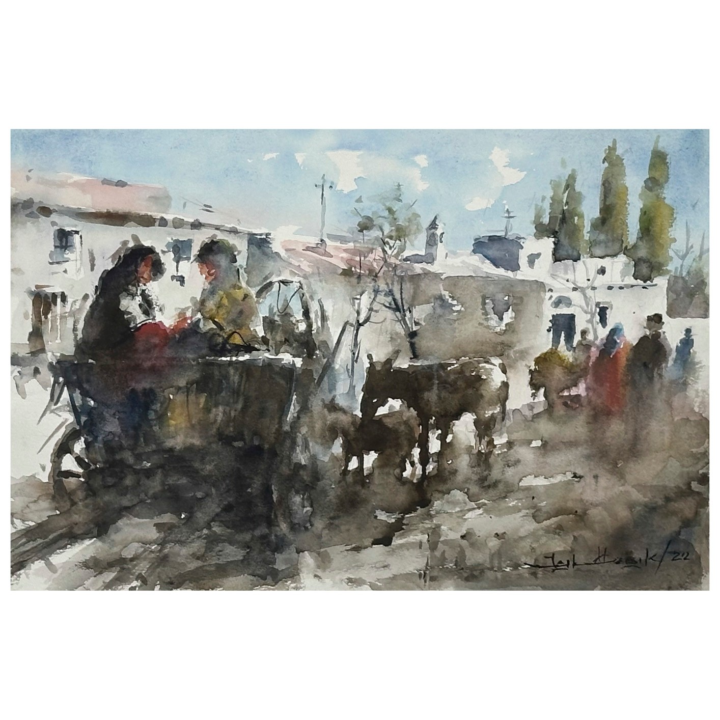 Köy - 45x30 cm Sulu Boya Resim