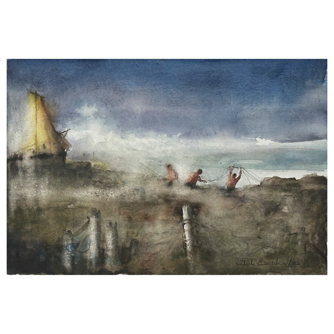 Mücadele - 45,5x30 cm Sulu Boya Resim
