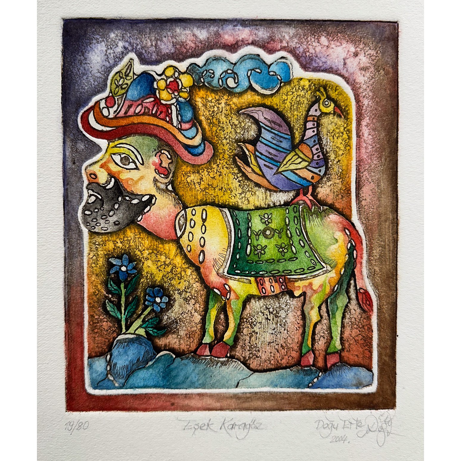 Eşek Karagöz - 23x20,5 cm Sulu Boyalı Gravür