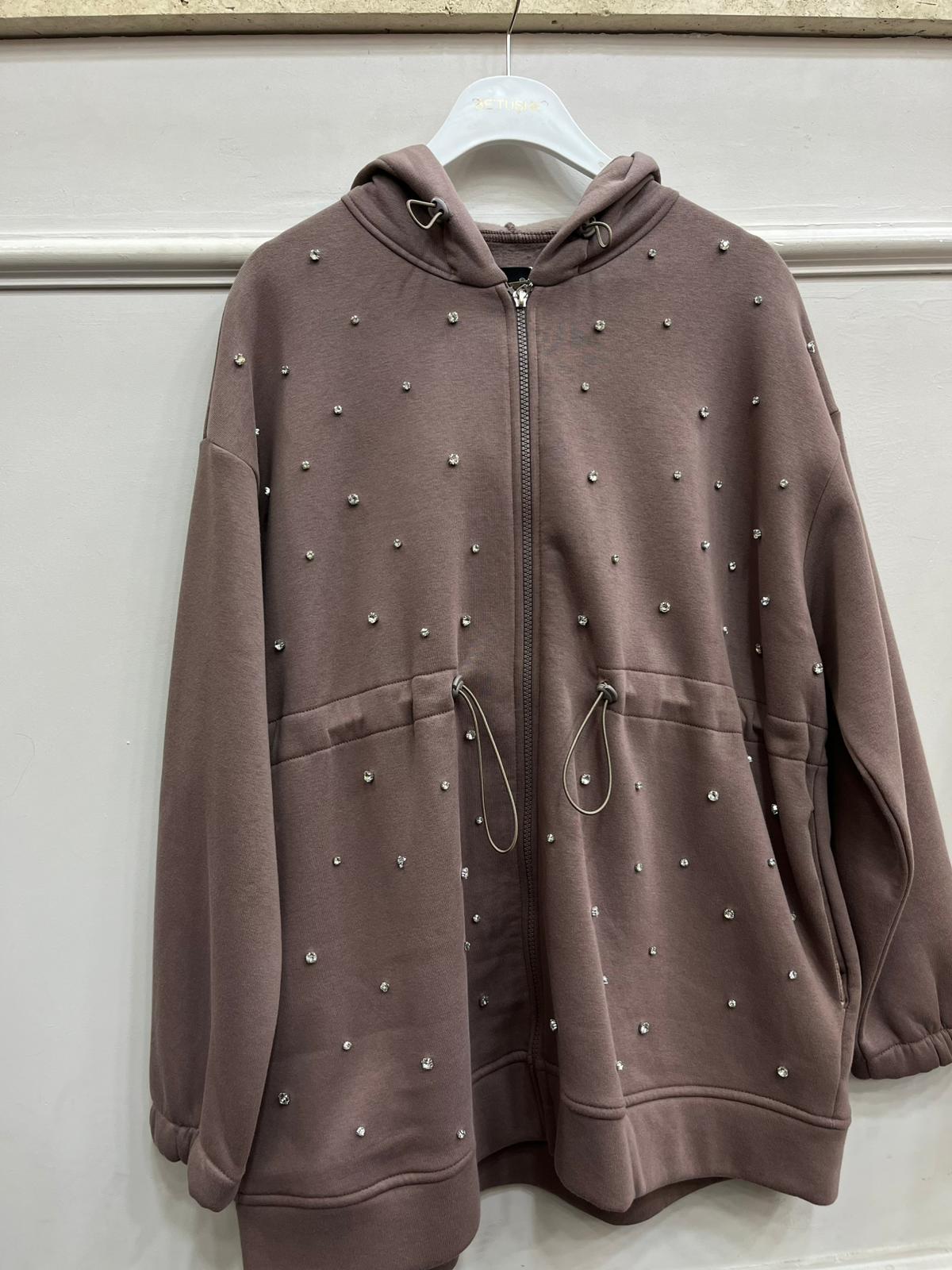 TAŞLI ŞARDONLU SWEAT CEKET