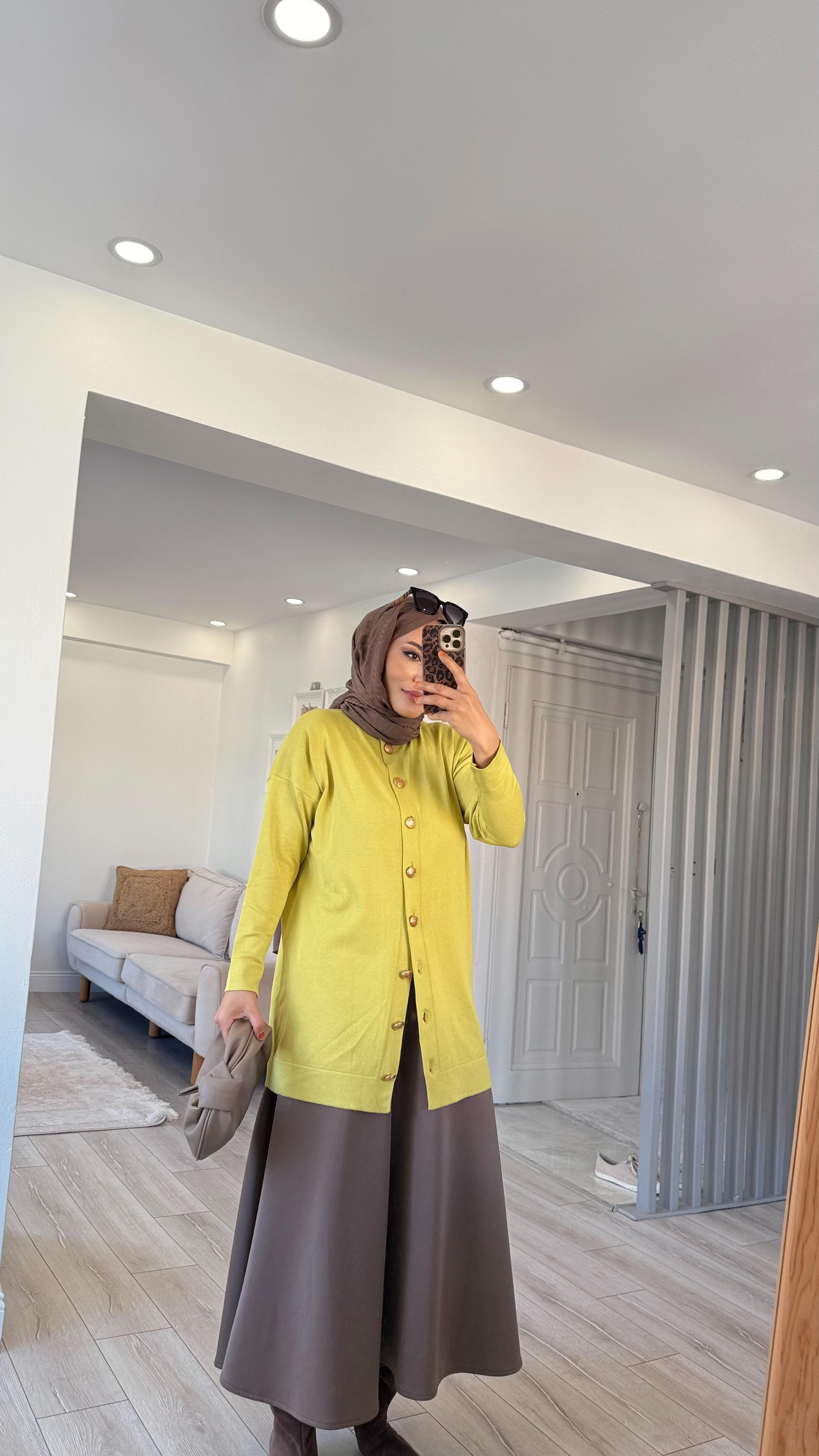 GOLD DÜĞMELİ İNCE DOKULU HIRKA - SARI ASİT