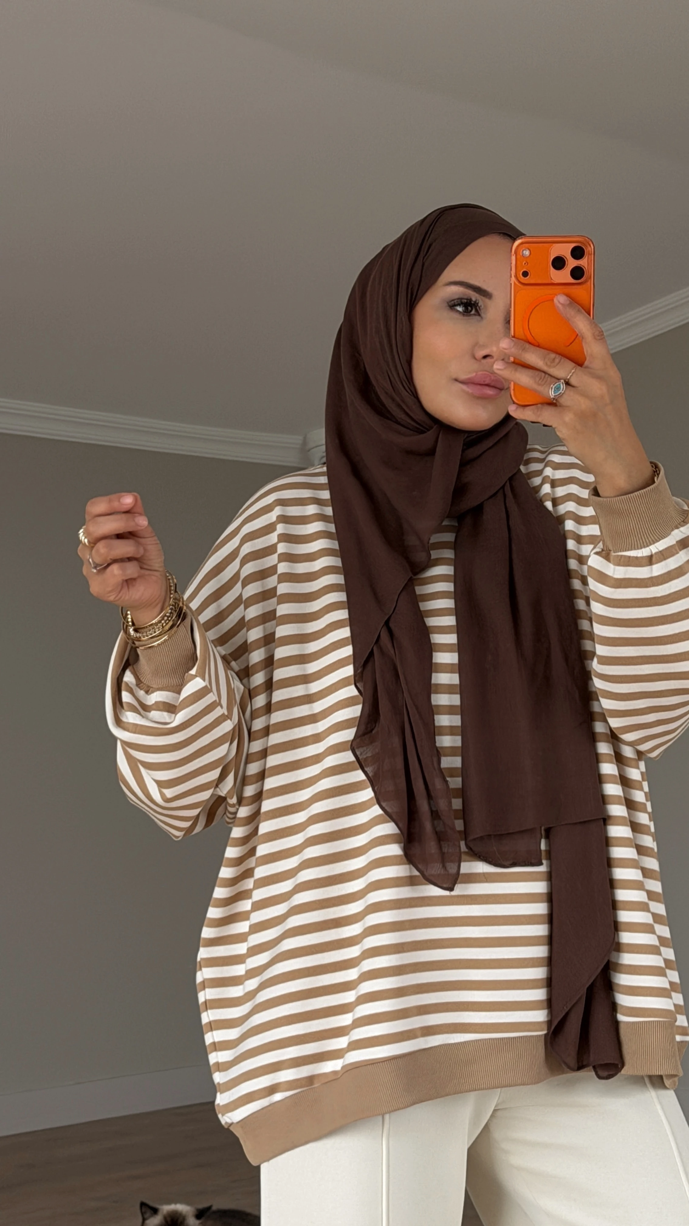 ÇİZGİLİ OWERSİZE SWEAT - VİZON ÇİZGİLİ