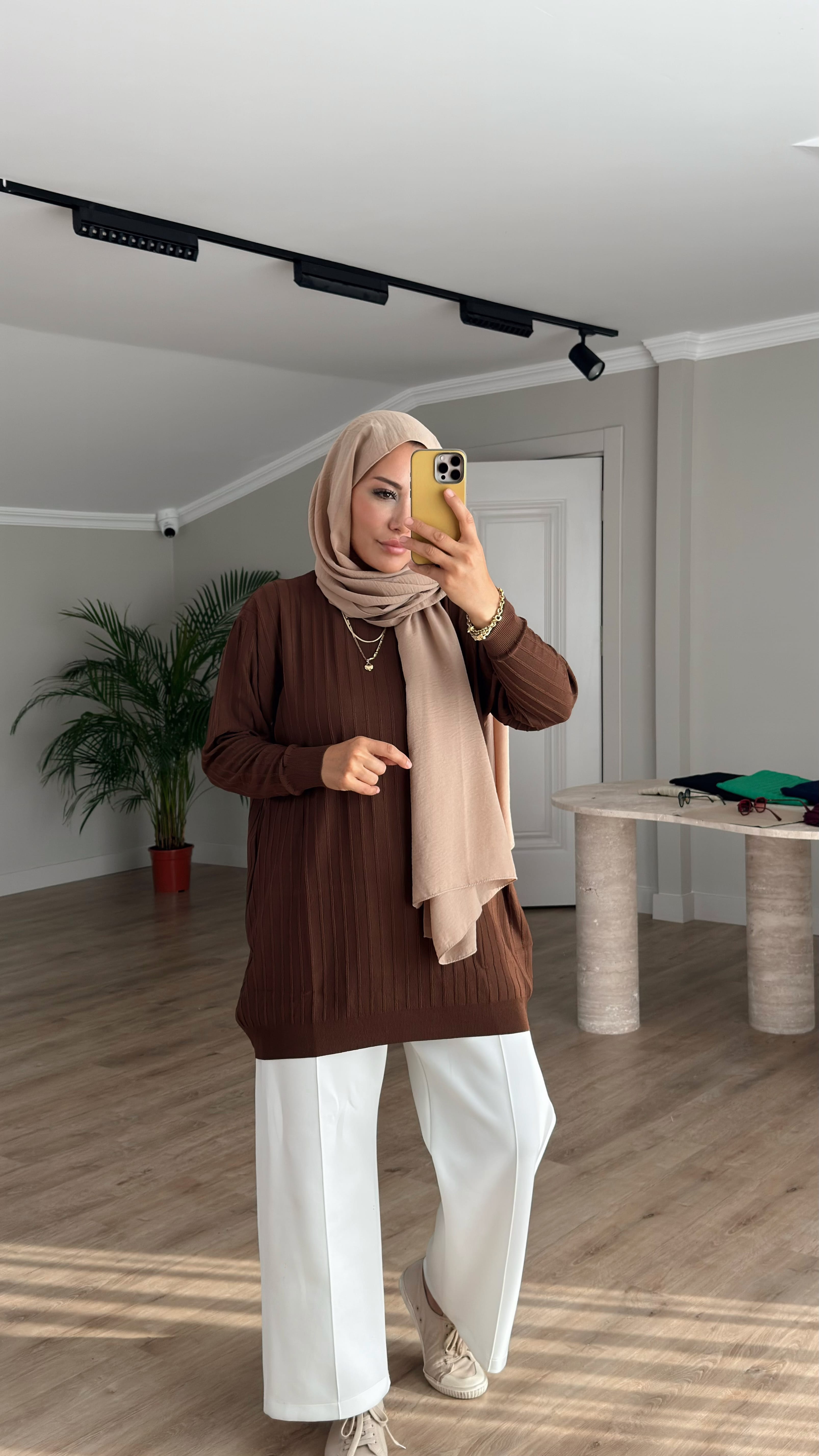 MERSERİZE KAZAK FİTİLLİ - Kahve