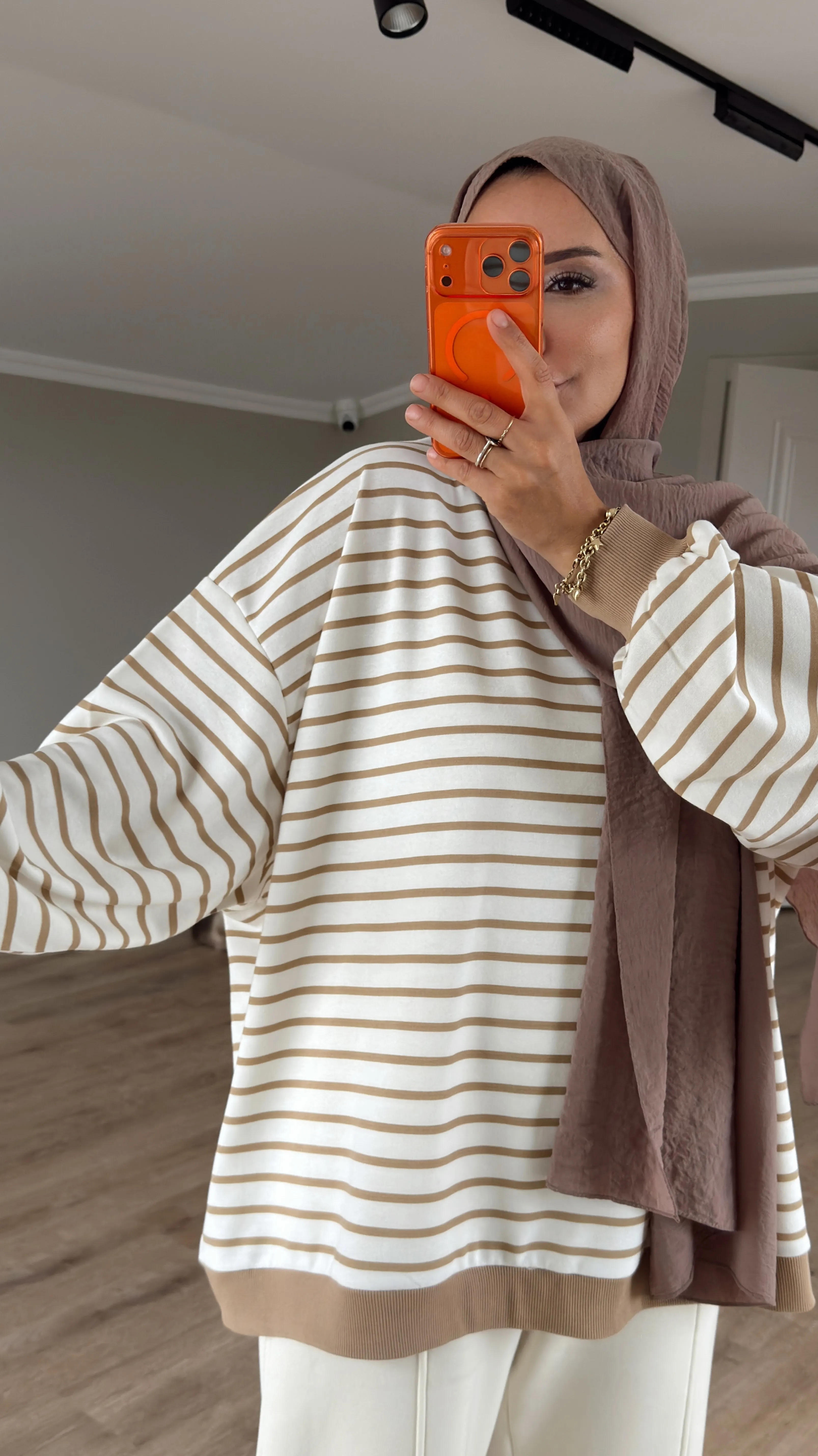 ÇİZGİLİ OWERSİZE SWEAT - EKRU ÇİZGİLİ