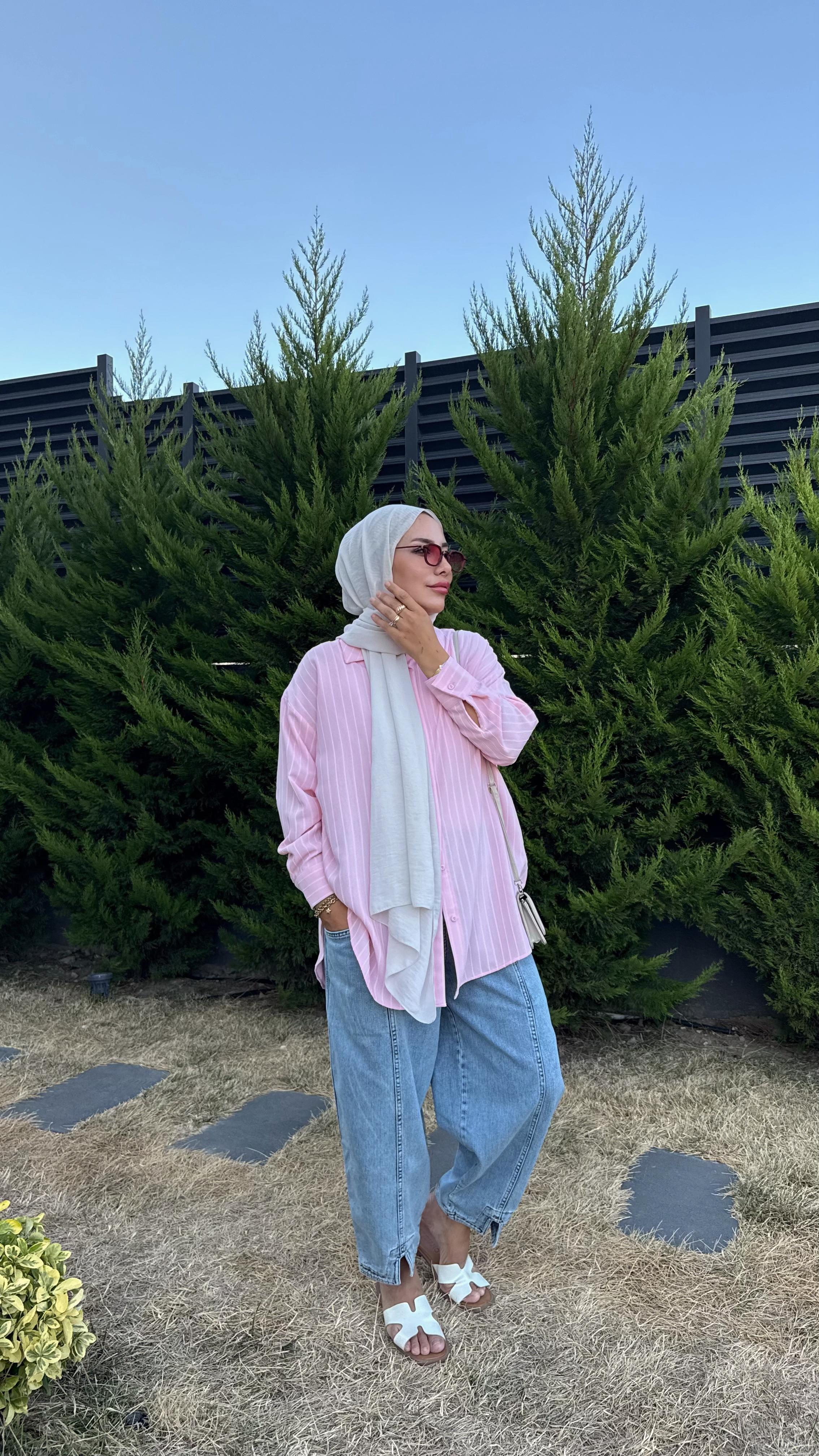 KREP OWERSİZE ÇİZGİLİ GÖMLEK