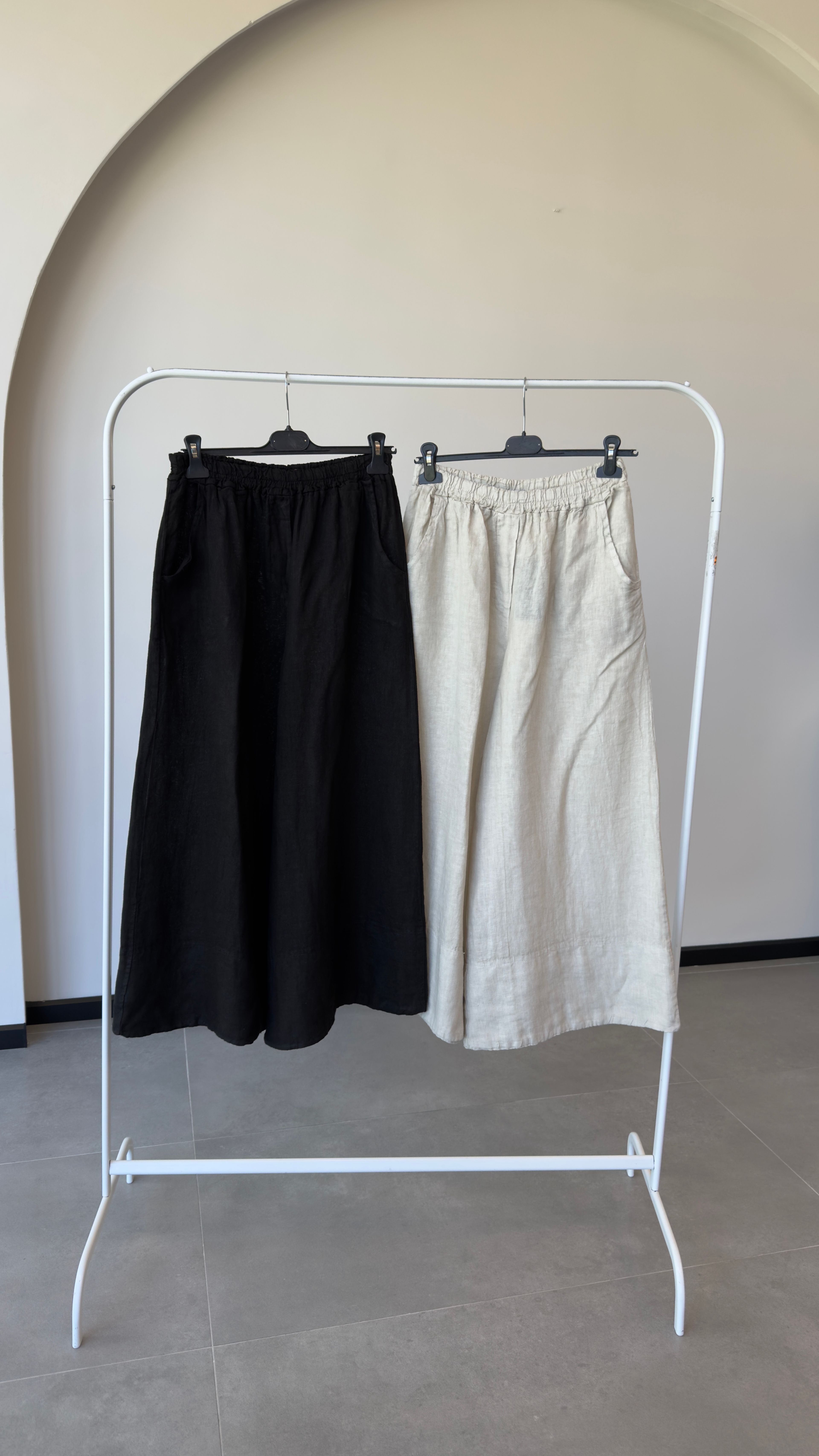 YENİ MODEL KETEN ETEK PANTALON - Taş