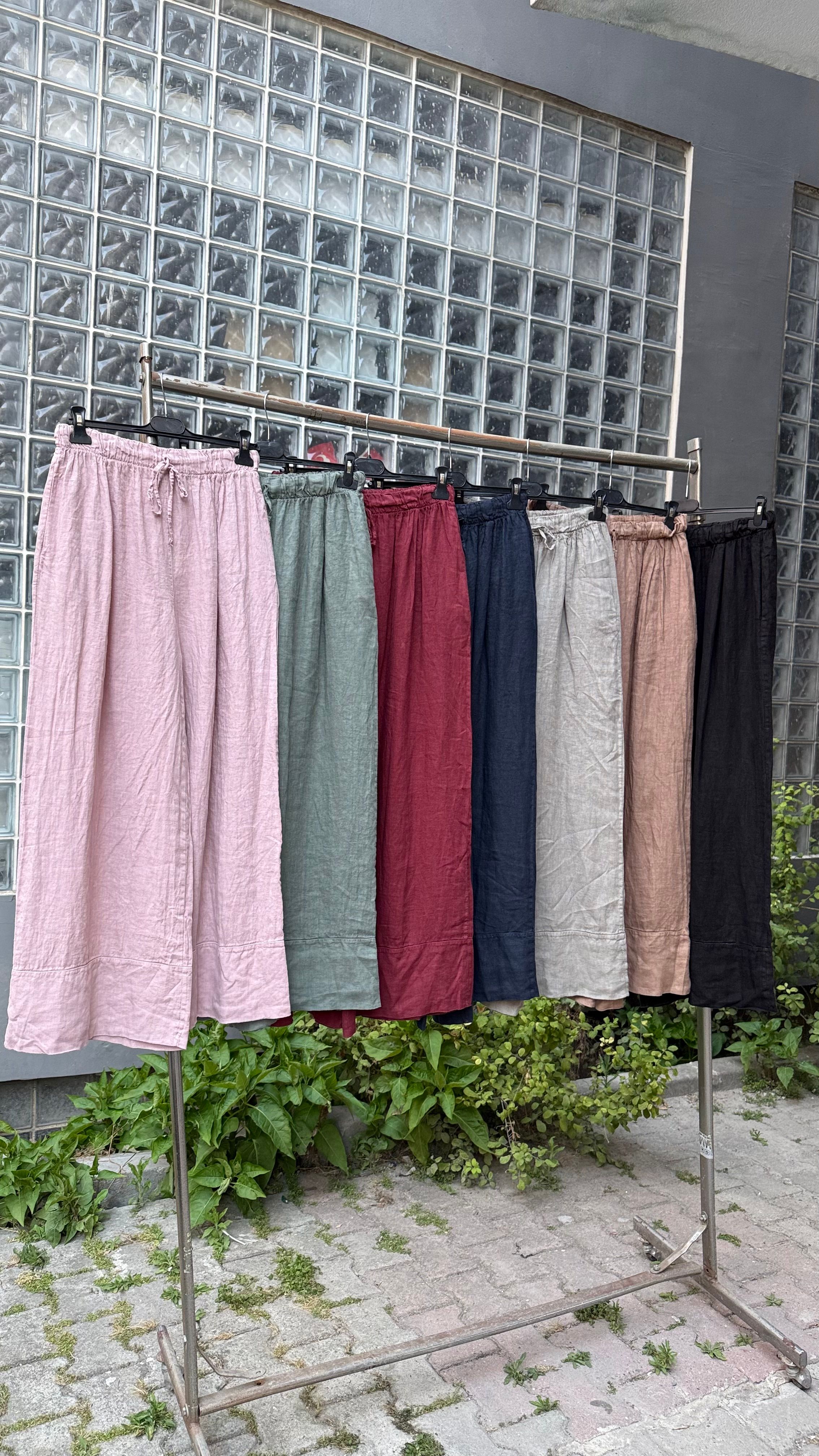 PAÇASI DİKİŞ DETAYLI UZUN PANTALON - PUDRA