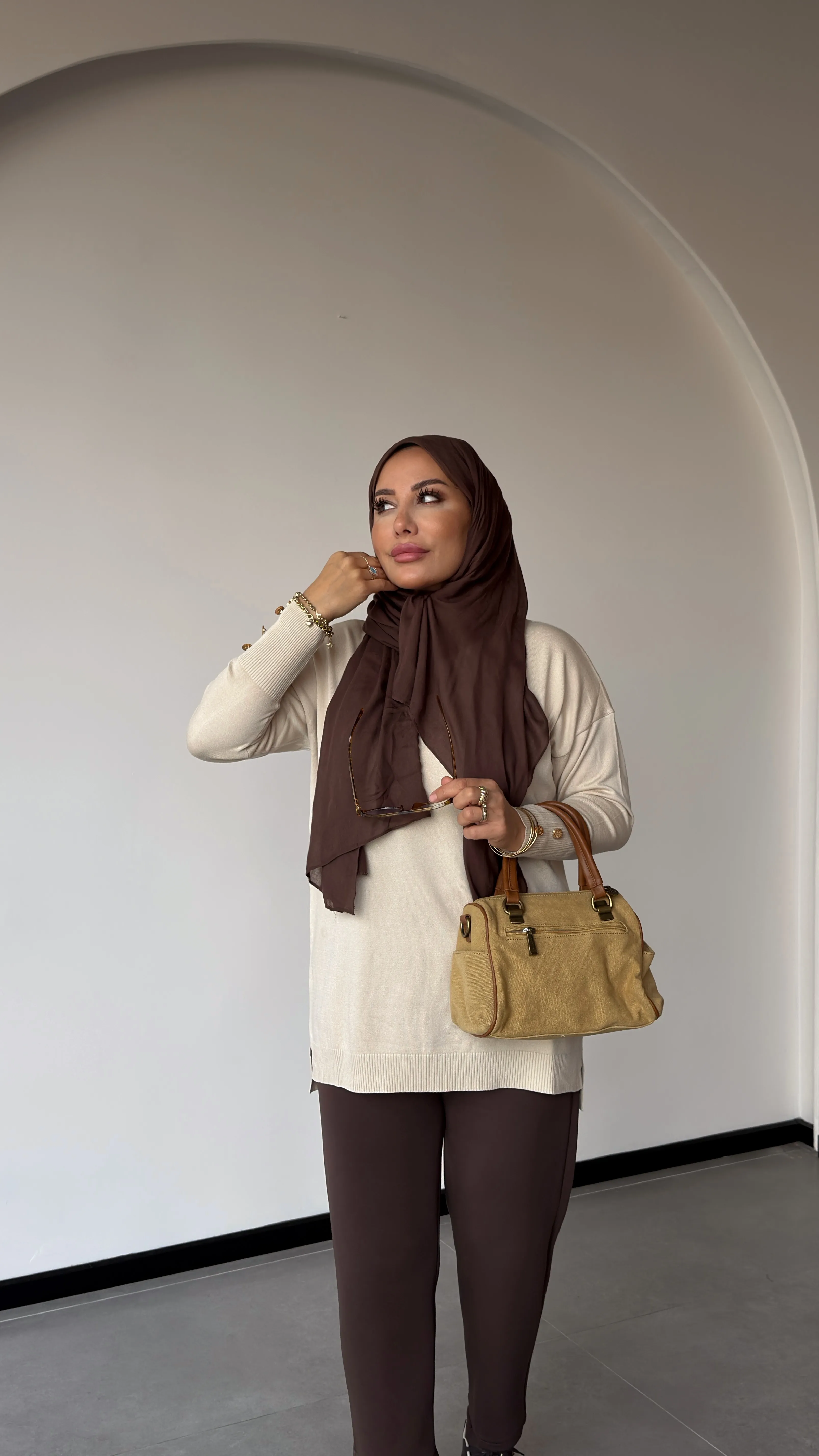 KOLU DÜĞME DETAYLI MERSERİZE TUNİK-MERWİŞ - Bej