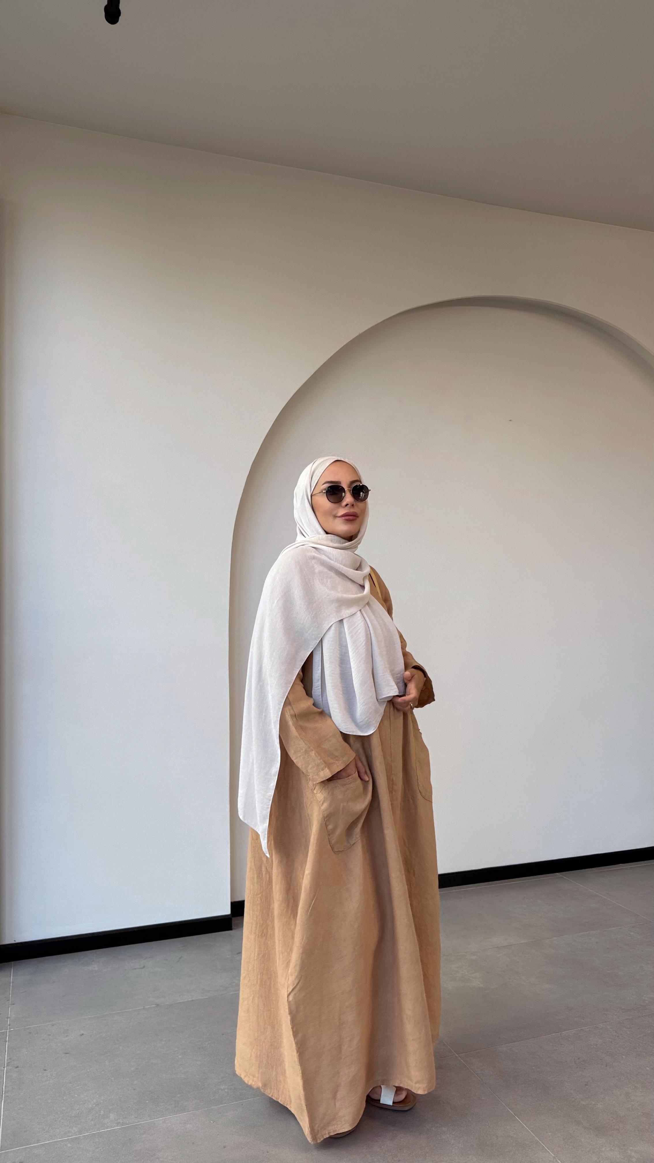 BOHEM KORE MODEL KETEN ELBİSE 