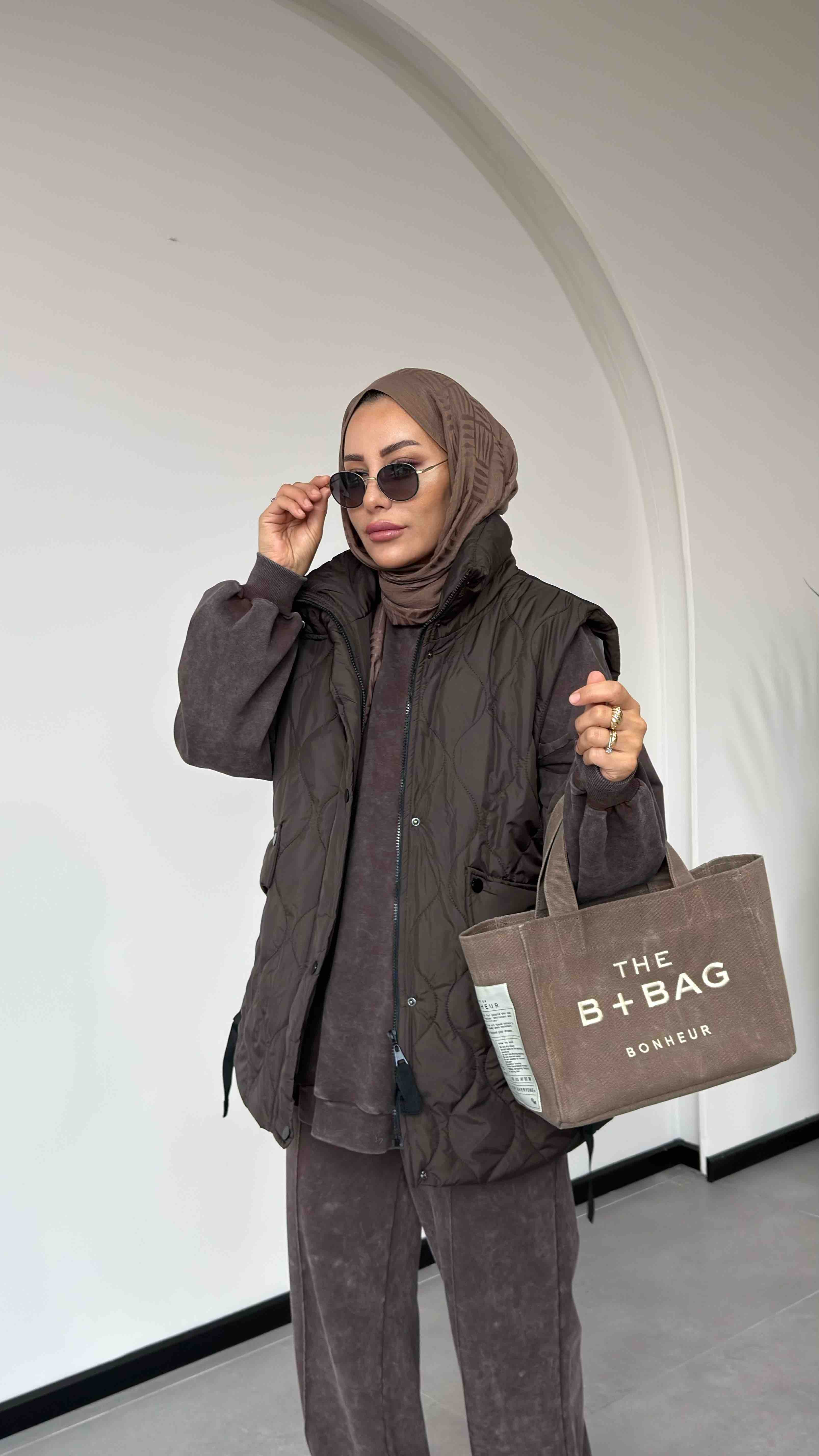 DİK YAKA SPOR ŞİŞME YELEK - Kahve